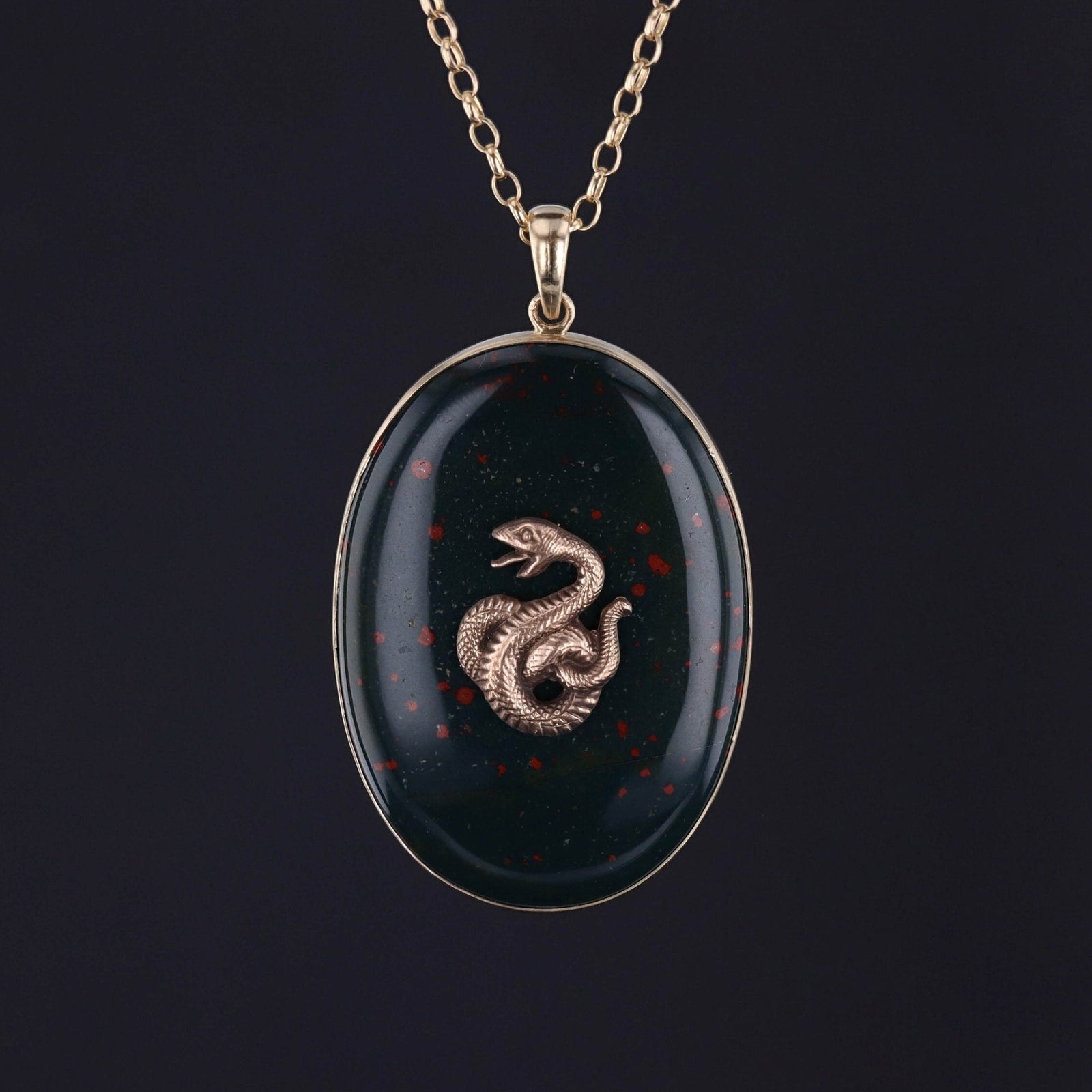 Bloodstone Snake Pendant of 14k Gold - Trademark Antiques
