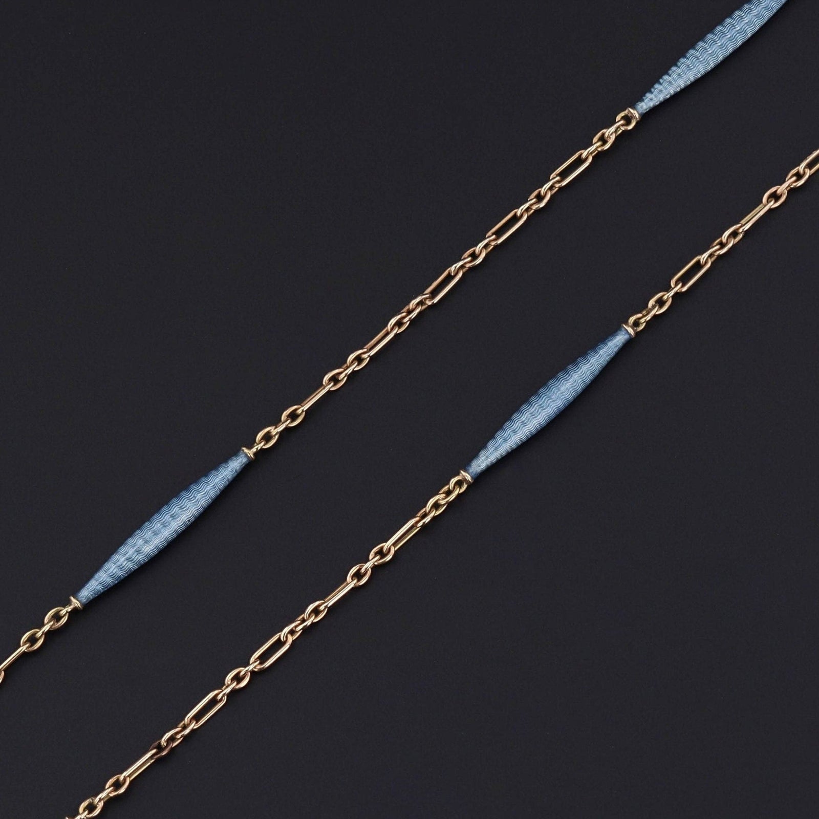Blue Enamel Chain | 14k Gold & Guilloche Enamel Chain - Trademark Antiques