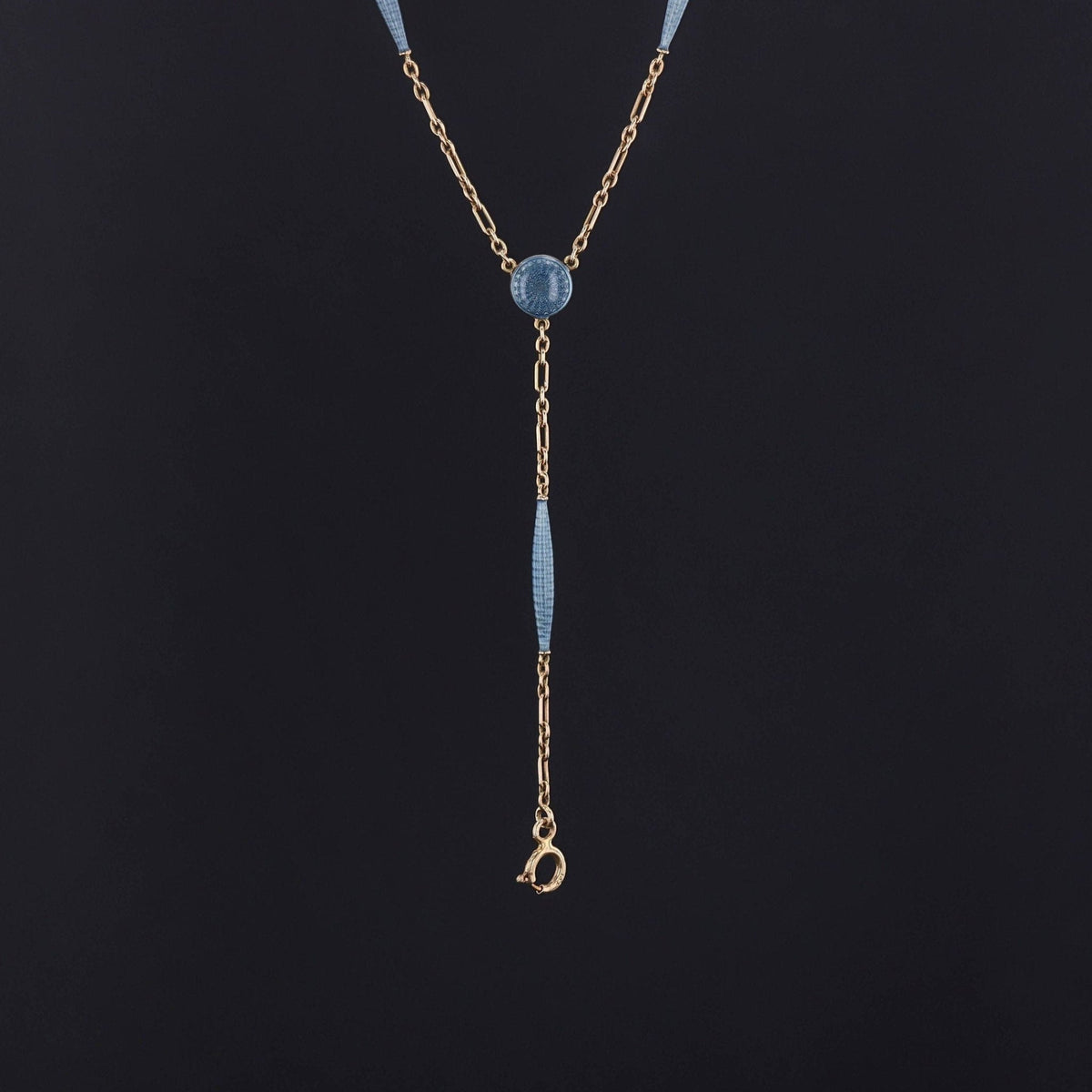 Blue Enamel Chain | 14k Gold &amp; Guilloche Enamel Chain - Trademark Antiques