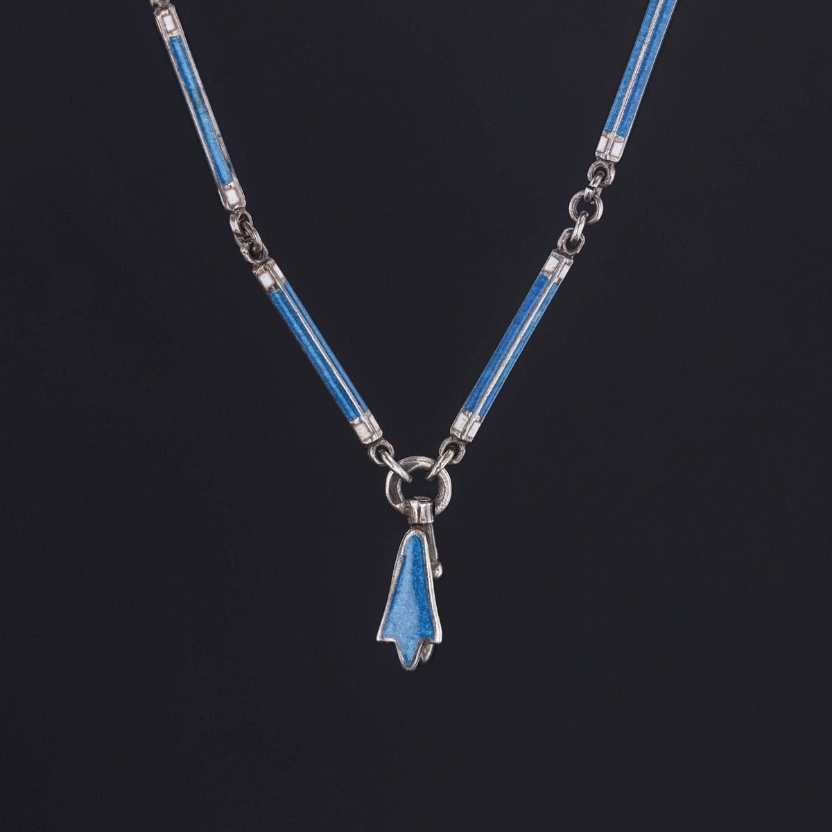 Blue Enamel Chain | Silver &amp; Enamel Chain - Trademark Antiques