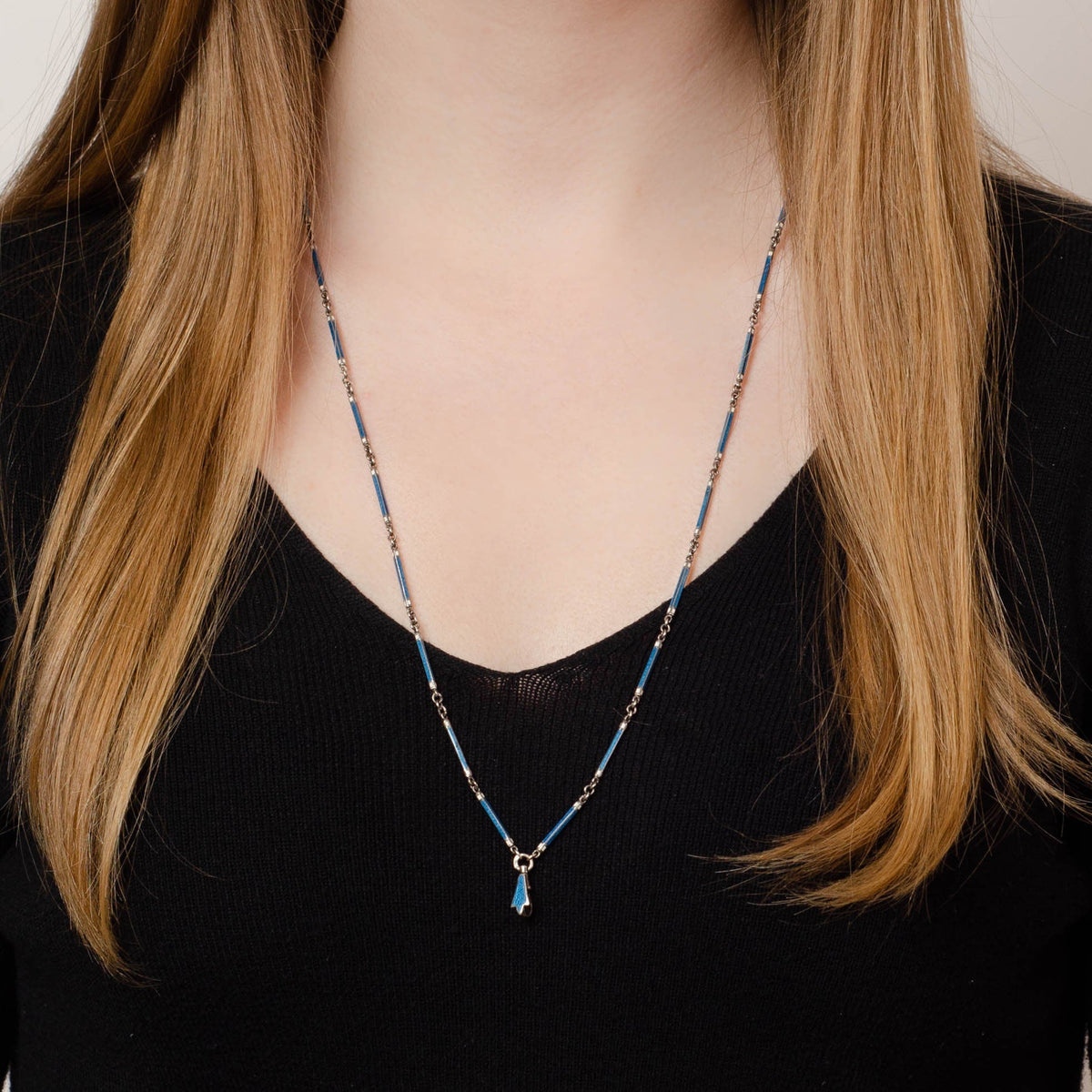 Blue Enamel Chain | Silver &amp; Enamel Chain - Trademark Antiques