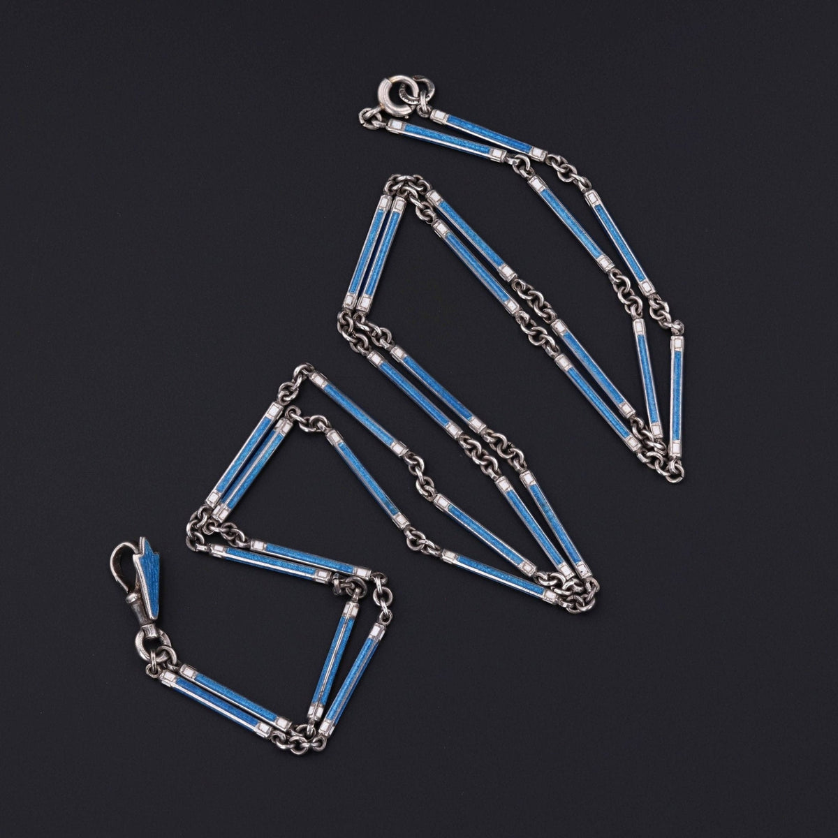 Blue Enamel Chain | Silver &amp; Enamel Chain - Trademark Antiques