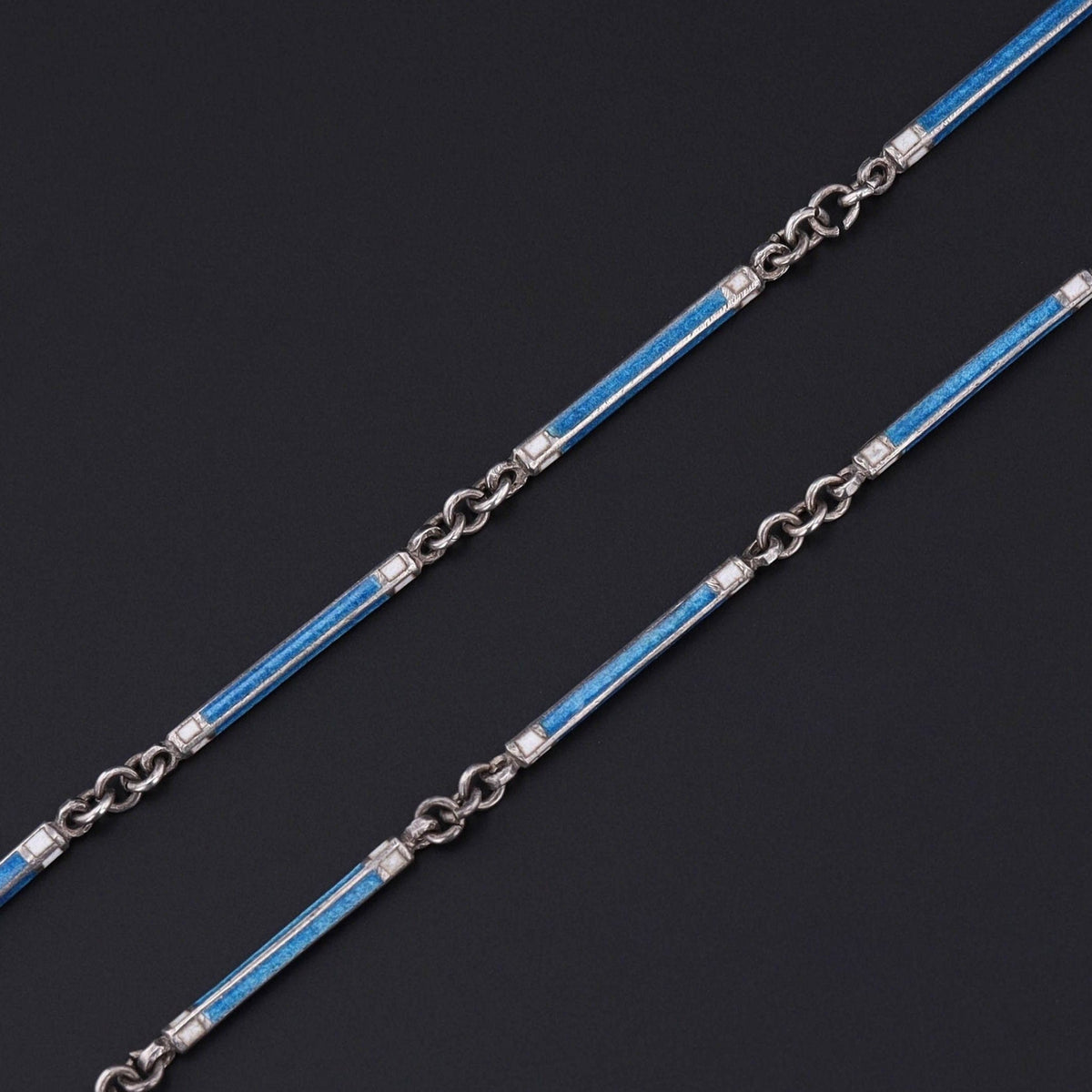 Blue Enamel Chain | Silver &amp; Enamel Chain - Trademark Antiques