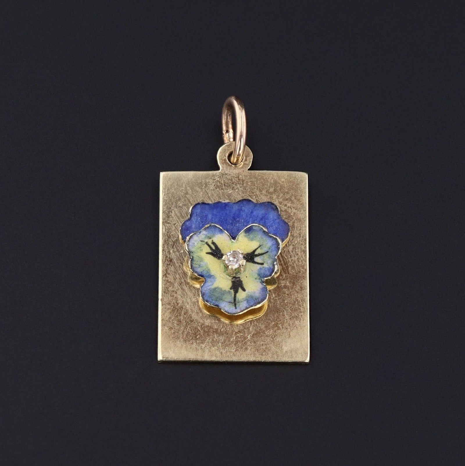 Blue Enamel & Diamond Pansy Charm | Pin Conversion - Trademark Antiques