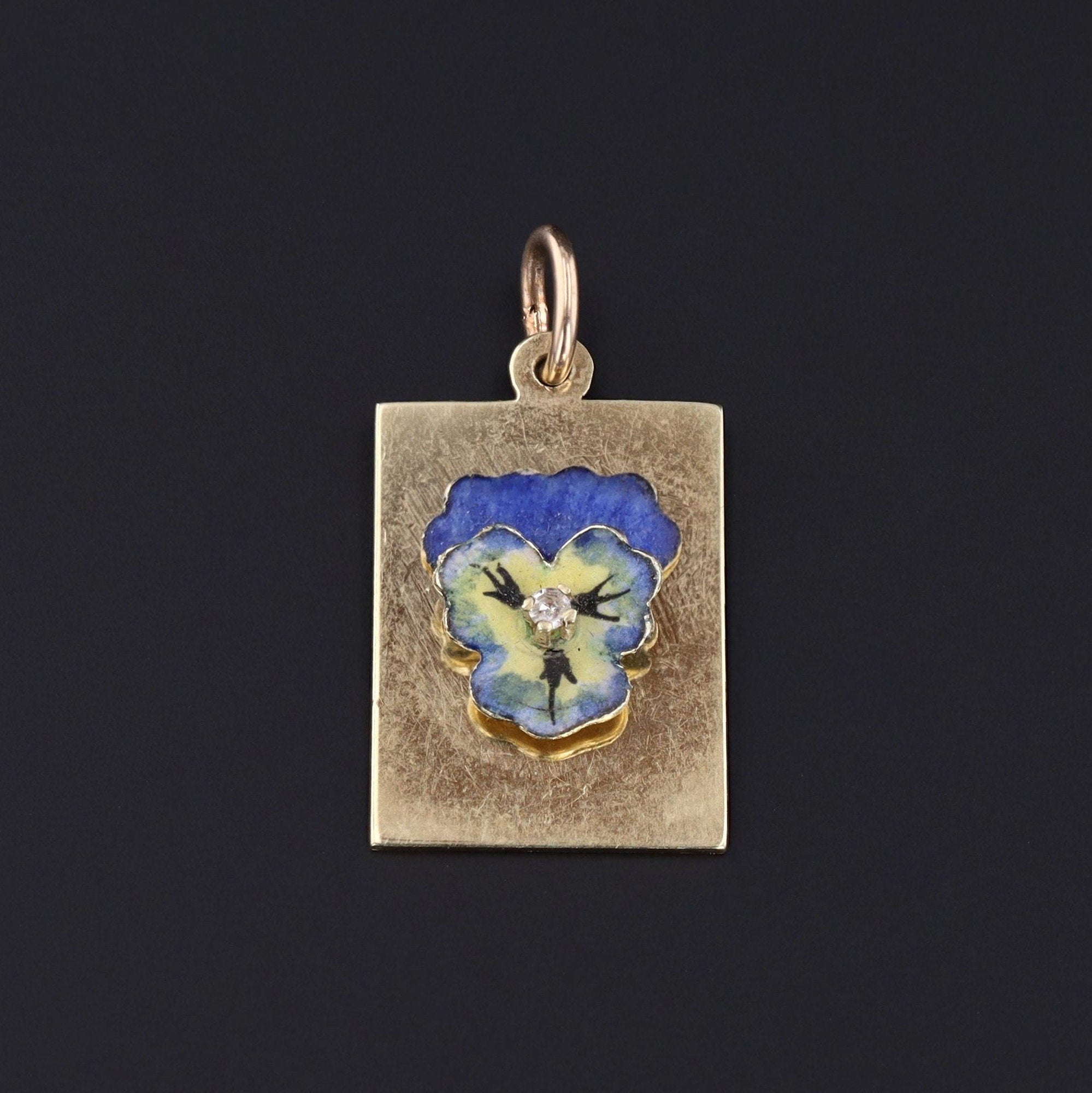 Blue Enamel & Diamond Pansy Charm | Pin Conversion - Trademark Antiques