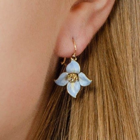 Blue Enamel Flower Earrings | 14k Gold, Diamond &amp; Enamel - Trademark Antiques