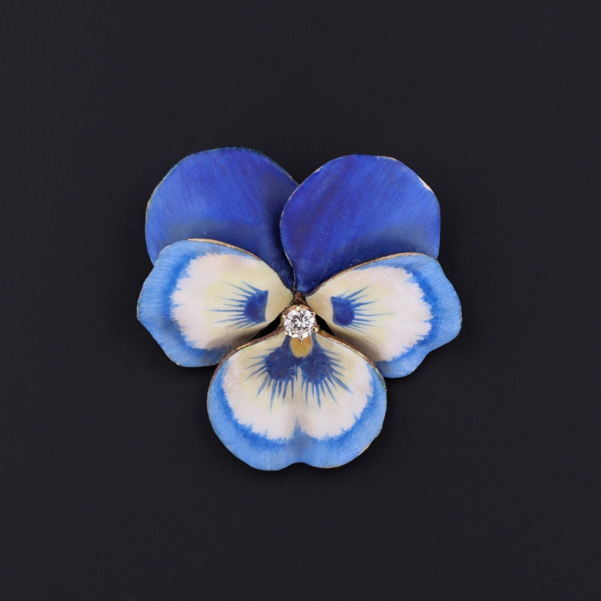 Blue Pansy Brooch | Vintage Enamel Flower Brooch - Trademark Antiques