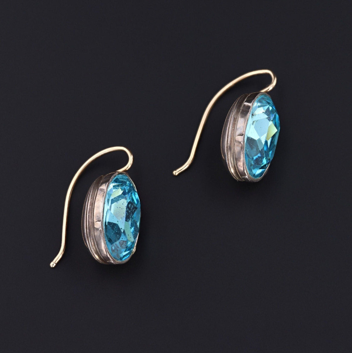 Blue Paste Earrings of Silver with Gold Ear Wires - Trademark Antiques