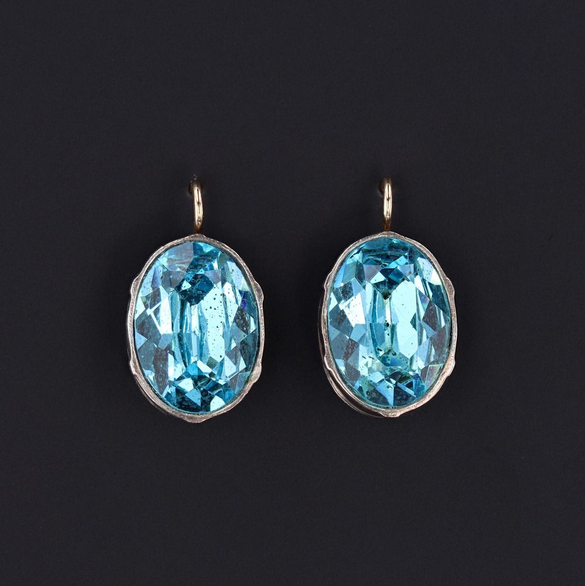 Blue Paste Earrings of Silver with Gold Ear Wires - Trademark Antiques