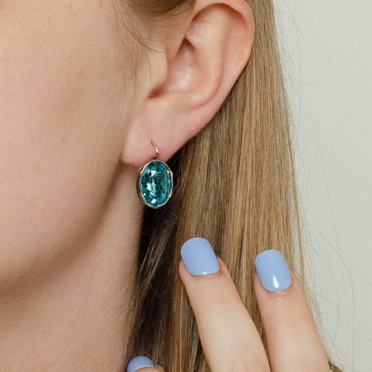 Blue Paste Earrings of Silver with Gold Ear Wires - Trademark Antiques