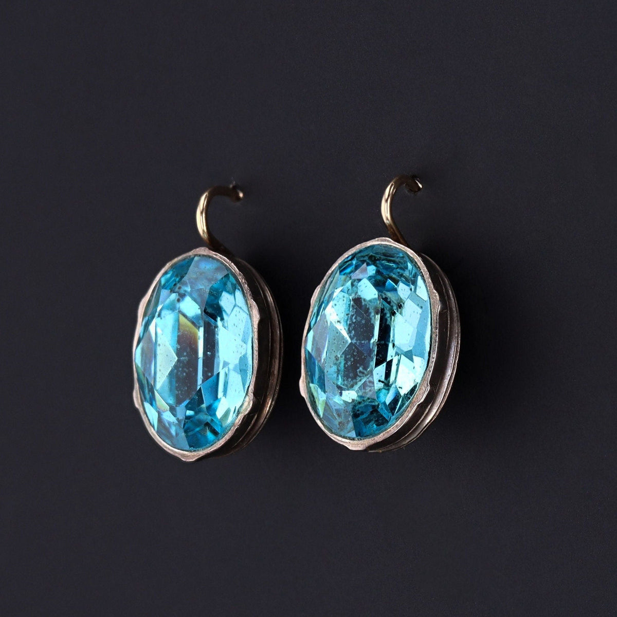Blue Paste Earrings of Silver with Gold Ear Wires - Trademark Antiques