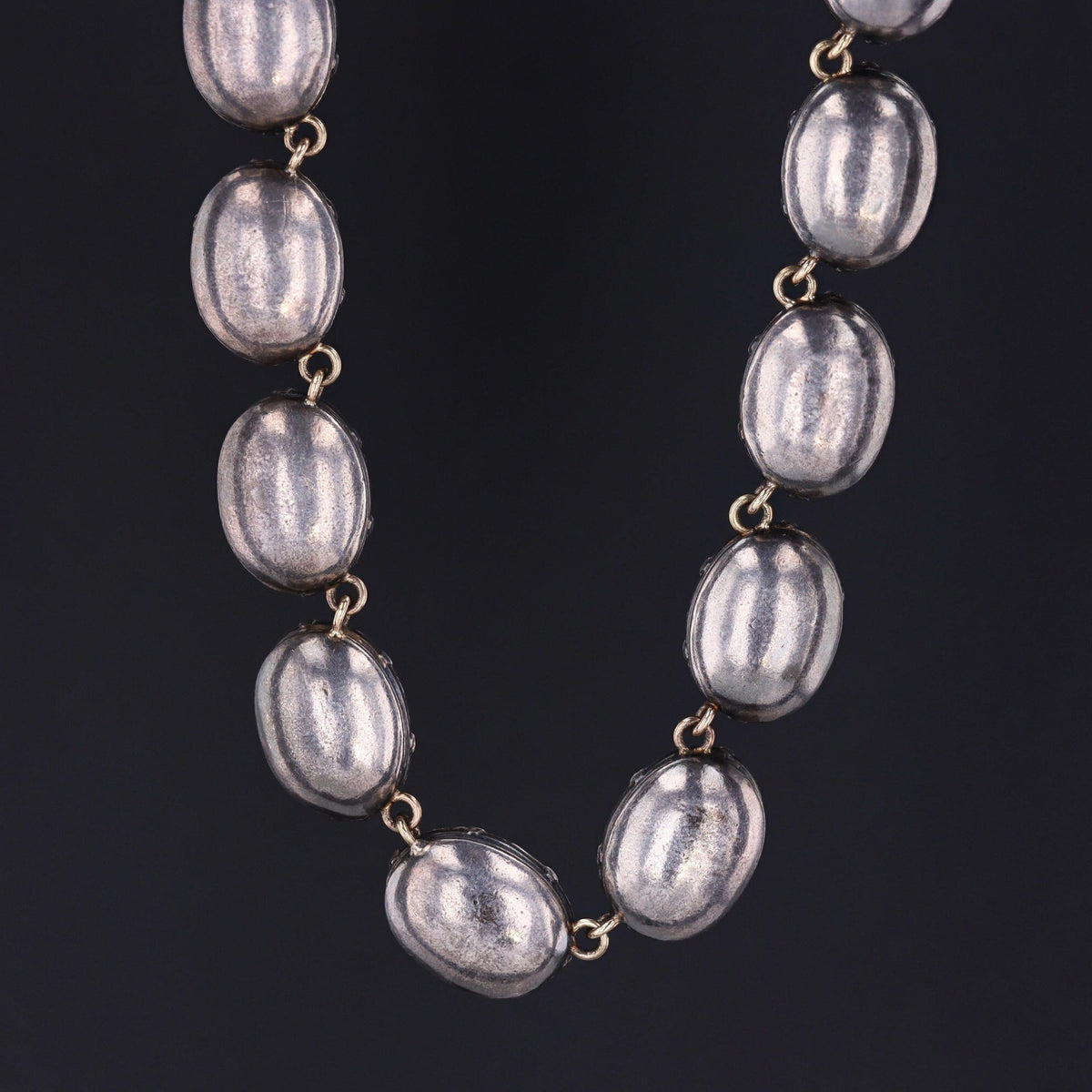 Blue Paste Riviere Necklace | Silver Riviere with 14k Gold Clasp - Trademark Antiques