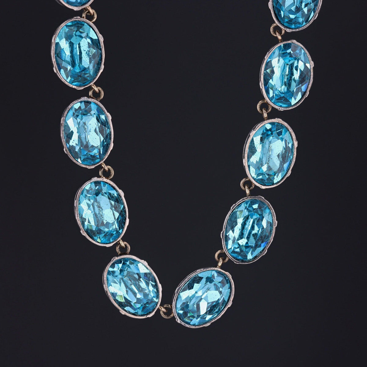 Blue Paste Riviere Necklace | Silver Riviere with 14k Gold Clasp - Trademark Antiques