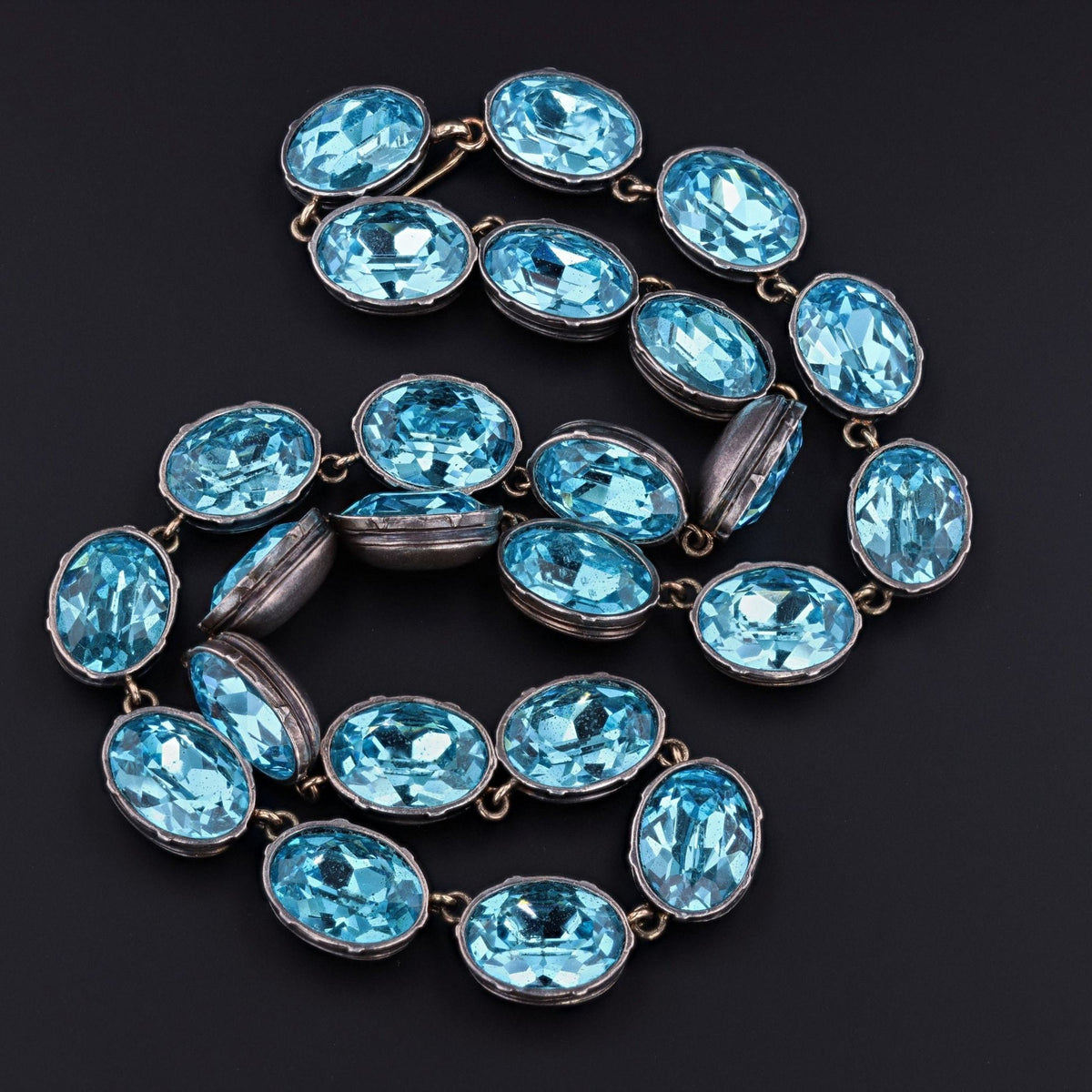 Blue Paste Riviere Necklace | Silver Riviere with 14k Gold Clasp - Trademark Antiques