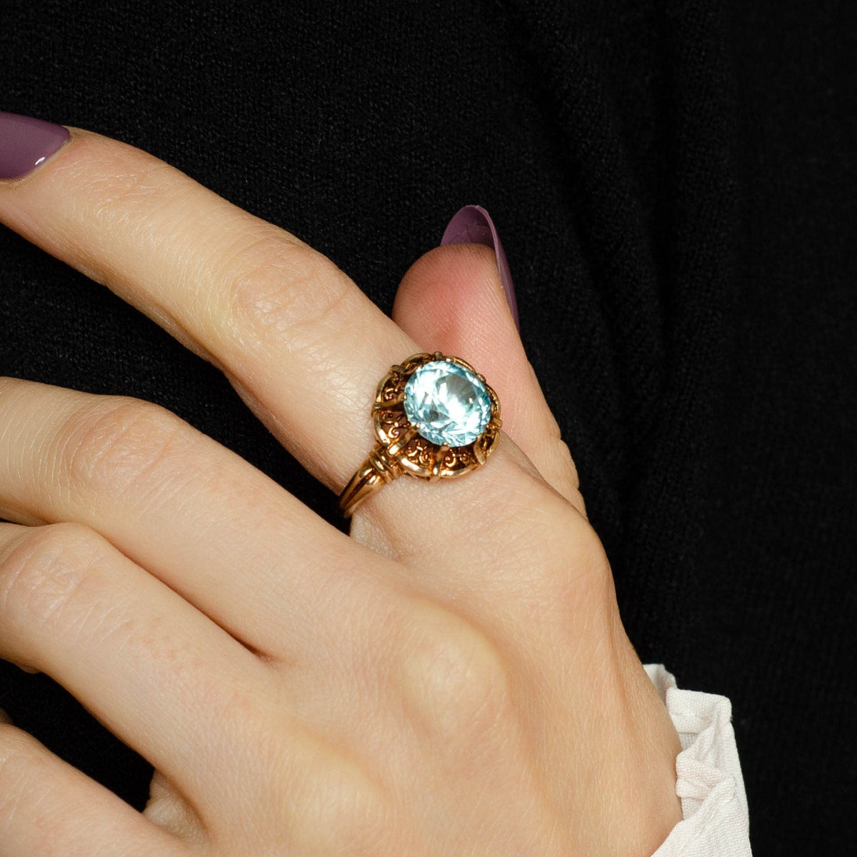 Blue Zircon Ring | Antique Blue Zircon Ring - Trademark Antiques