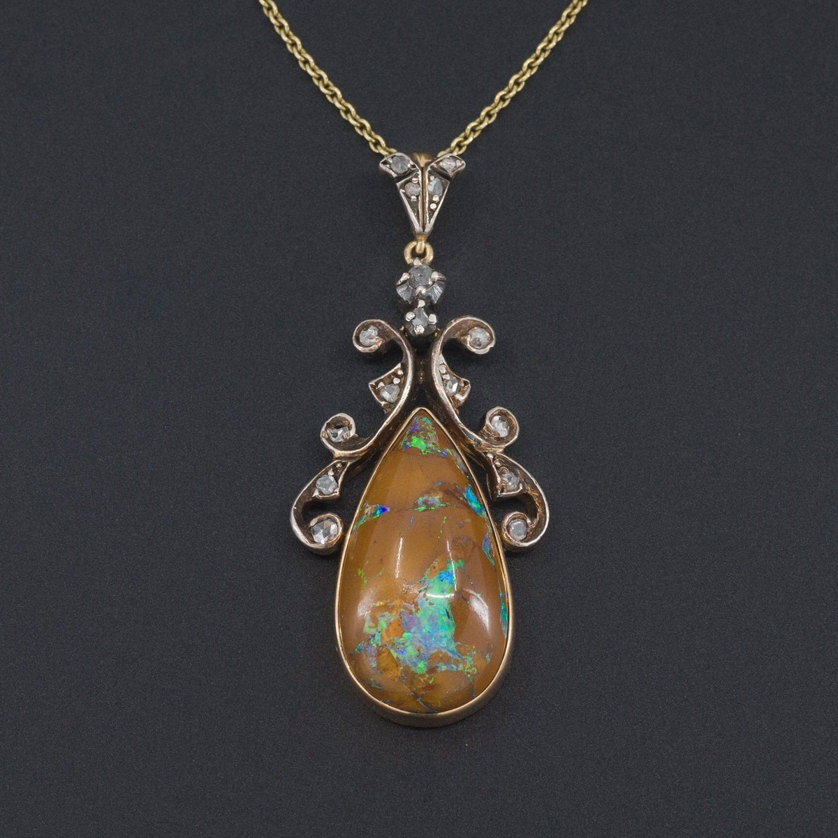 Boulder Opal and Diamond Pendant | Antique Opal Pendant - Trademark Antiques