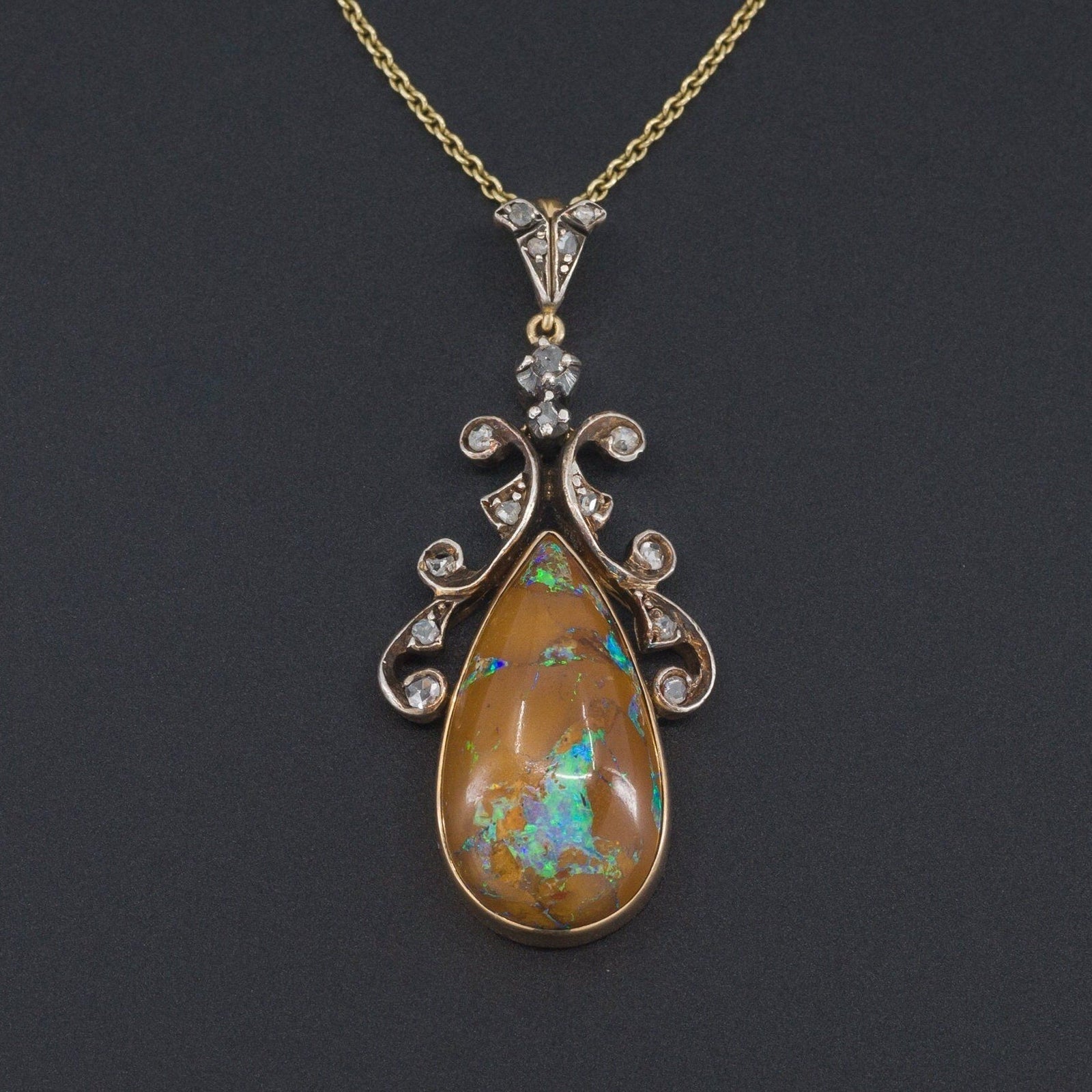 Boulder Opal and Diamond Pendant | Antique Opal Pendant - Trademark Antiques