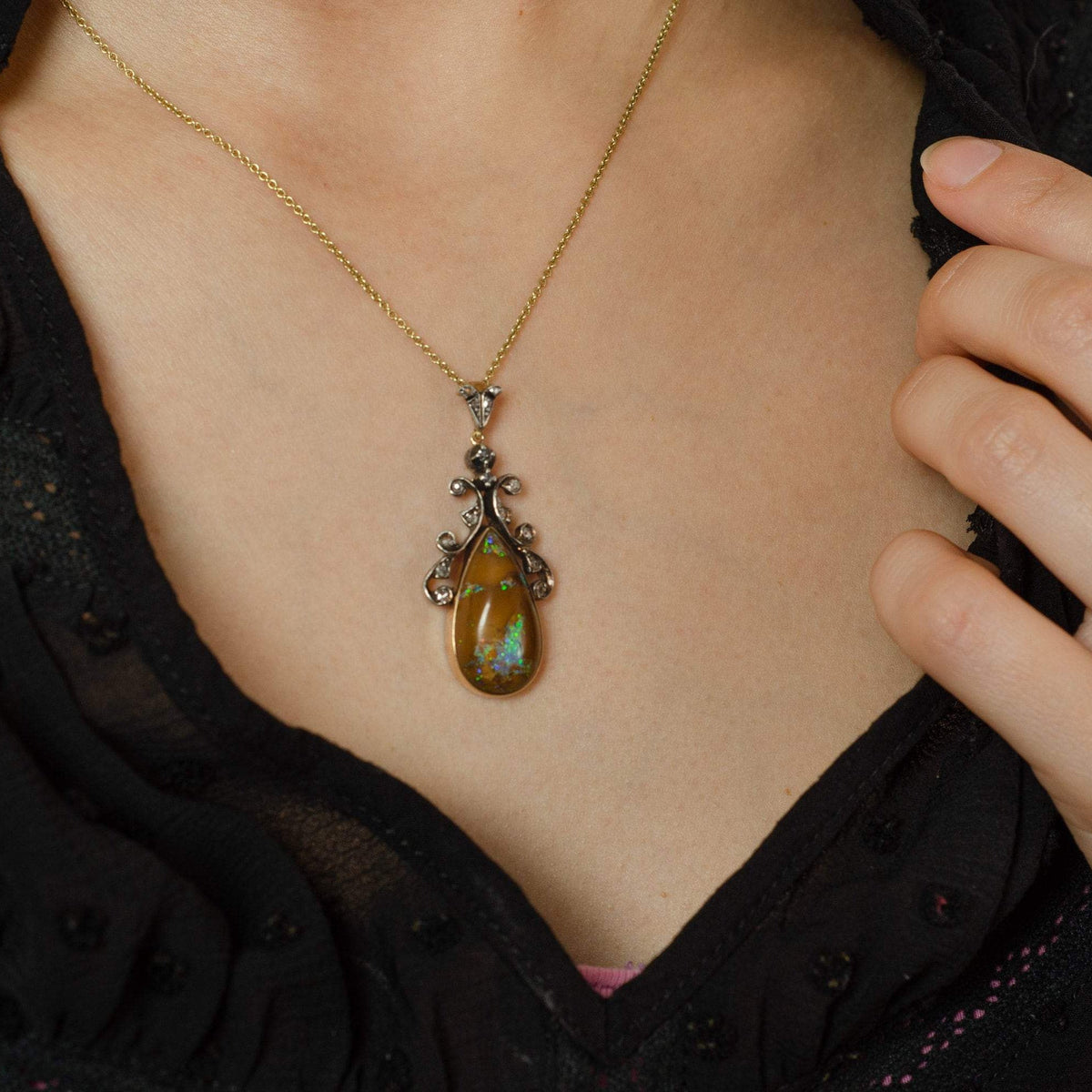 Boulder Opal and Diamond Pendant | Antique Opal Pendant - Trademark Antiques