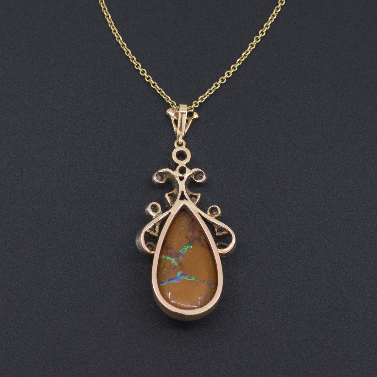 Boulder Opal and Diamond Pendant | Antique Opal Pendant - Trademark Antiques