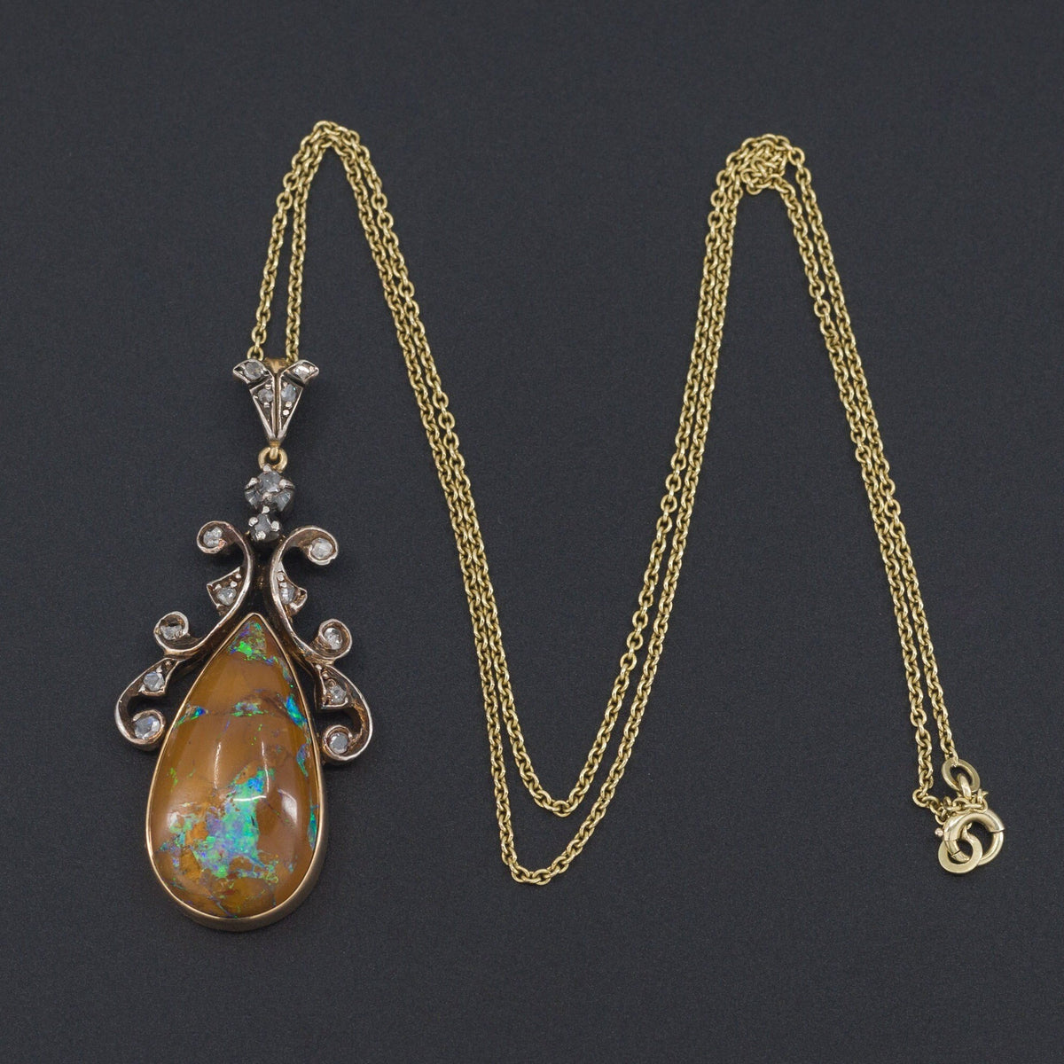 Boulder Opal and Diamond Pendant | Antique Opal Pendant - Trademark Antiques