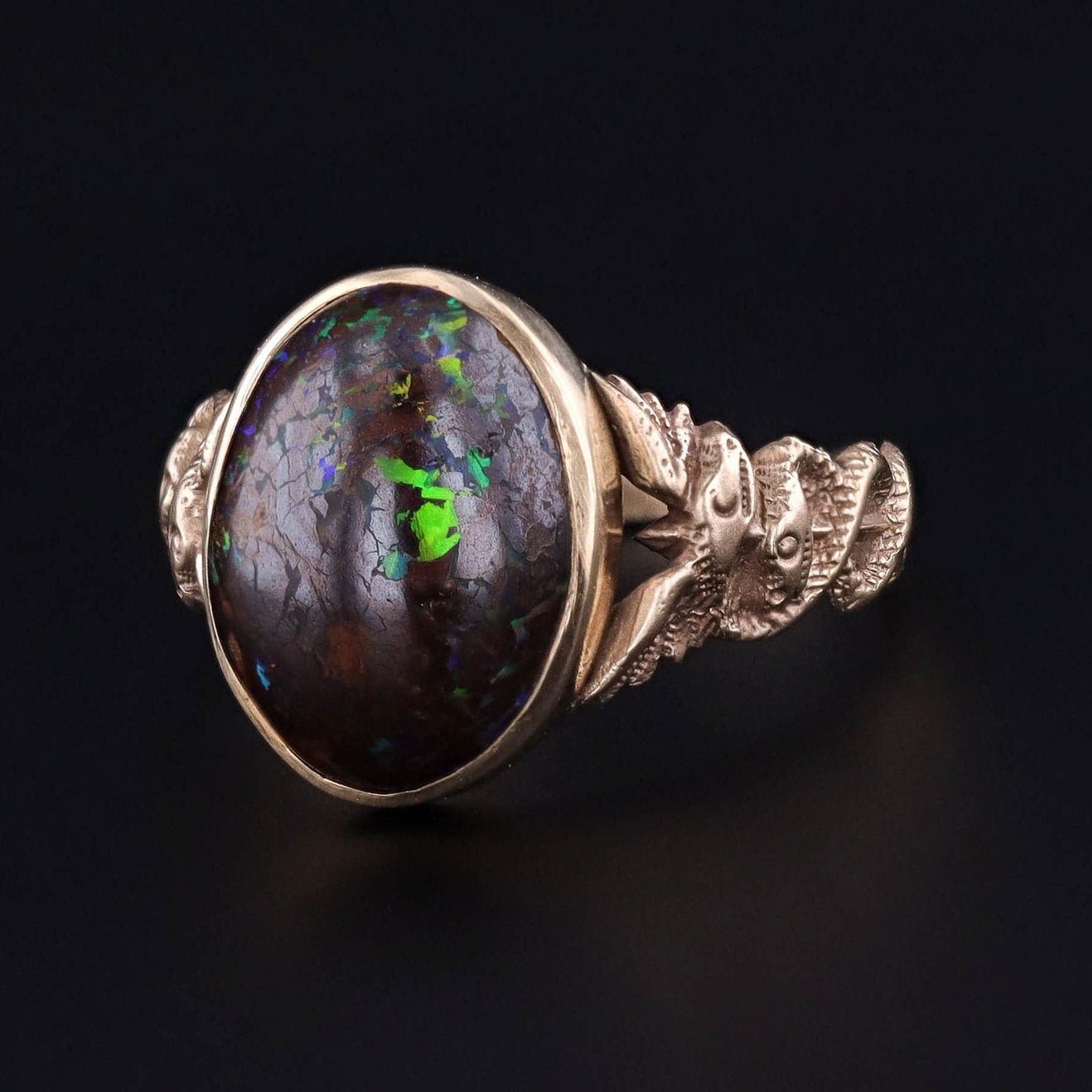 Boulder Opal Caduceus Ring of 14k Gold - Trademark Antiques