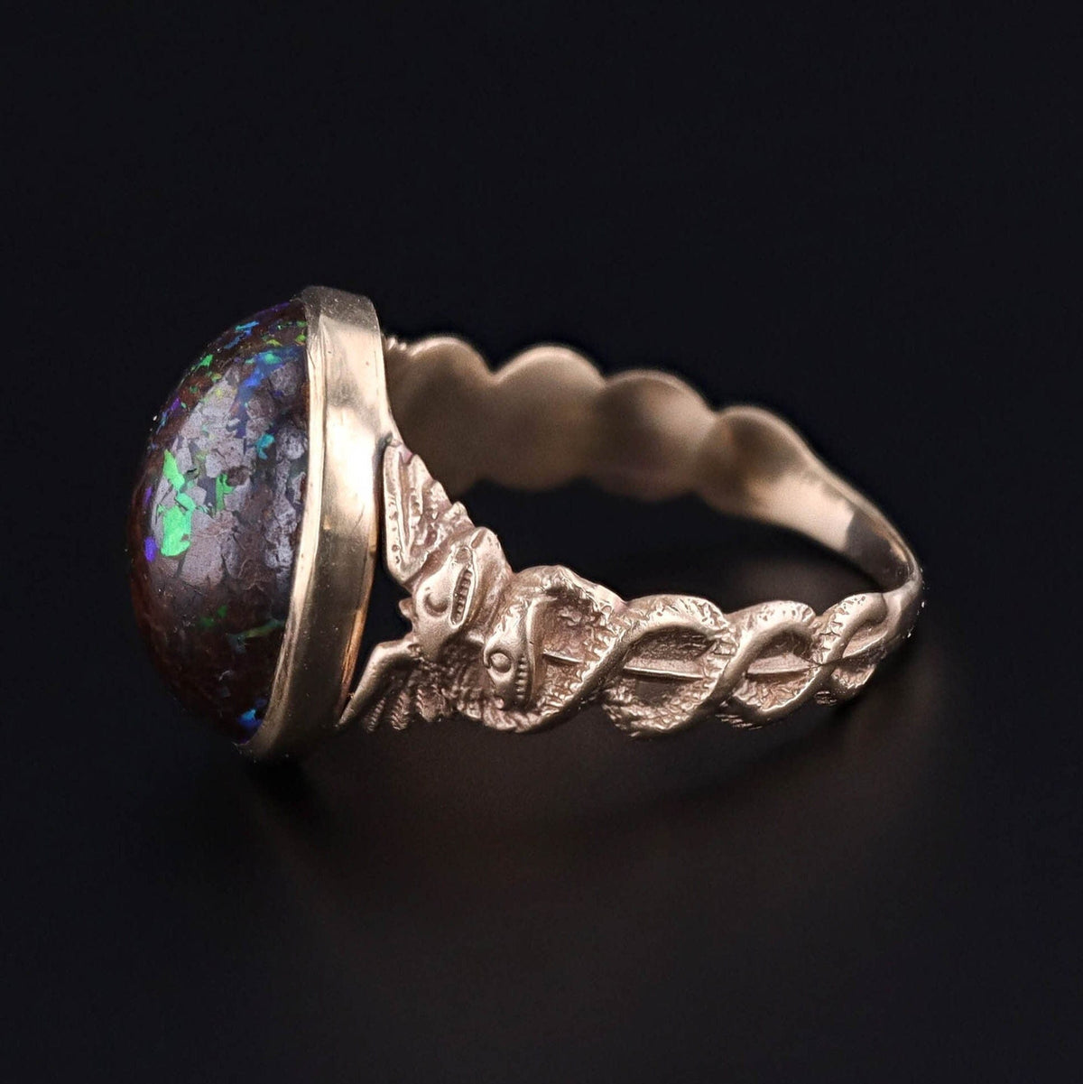 Boulder Opal Caduceus Ring of 14k Gold - Trademark Antiques