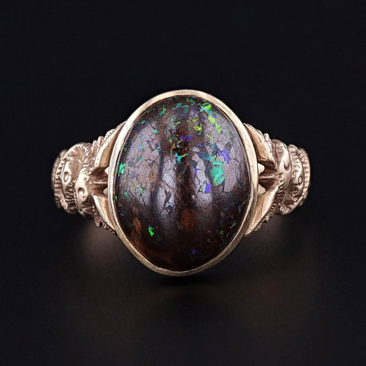 Boulder Opal Caduceus Ring of 14k Gold - Trademark Antiques