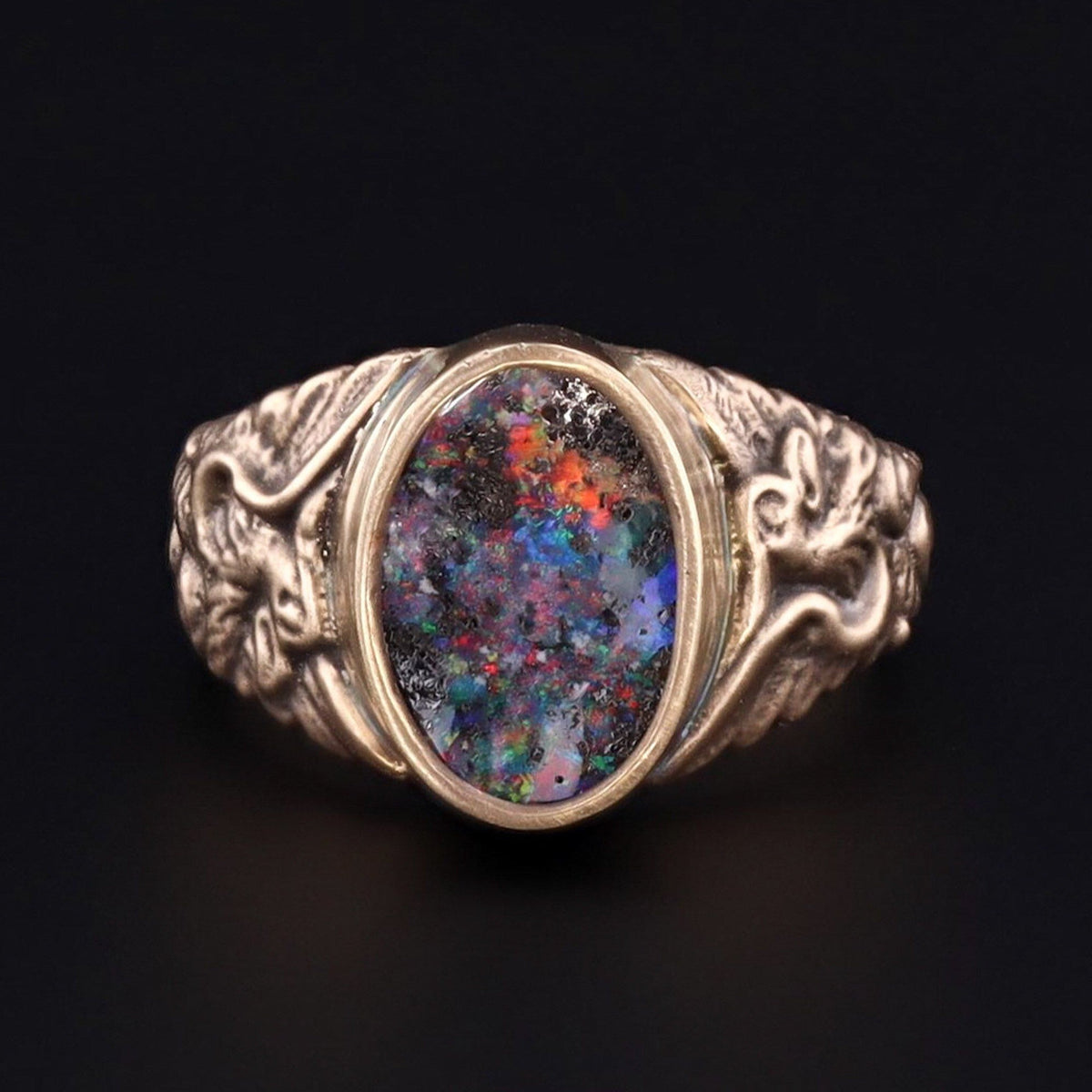 Boulder Opal Ring | 14k Gold &amp; Boulder Opal Griffin Ring - Trademark Antiques