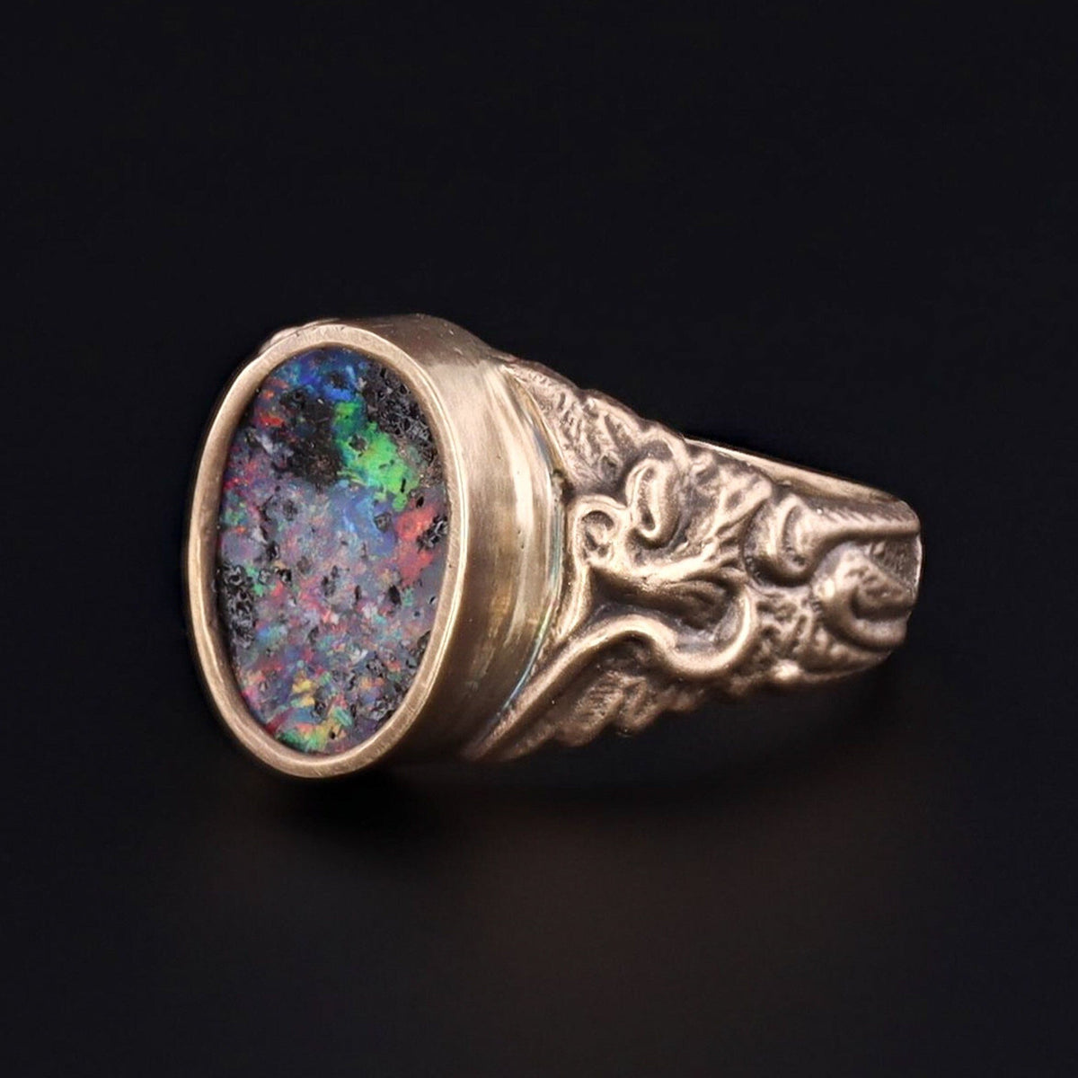 Boulder Opal Ring | 14k Gold &amp; Boulder Opal Griffin Ring - Trademark Antiques
