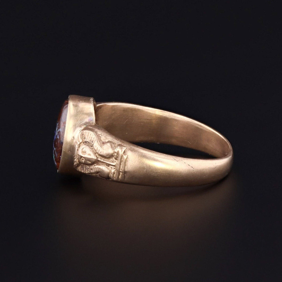 Boulder Opal Ring | 14k Gold &amp; Boulder Opal Pharaoh Ring - Trademark Antiques