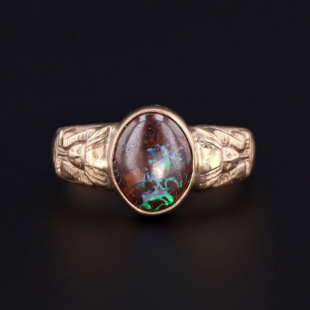 Boulder Opal Ring | 14k Gold &amp; Boulder Opal Pharaoh Ring - Trademark Antiques