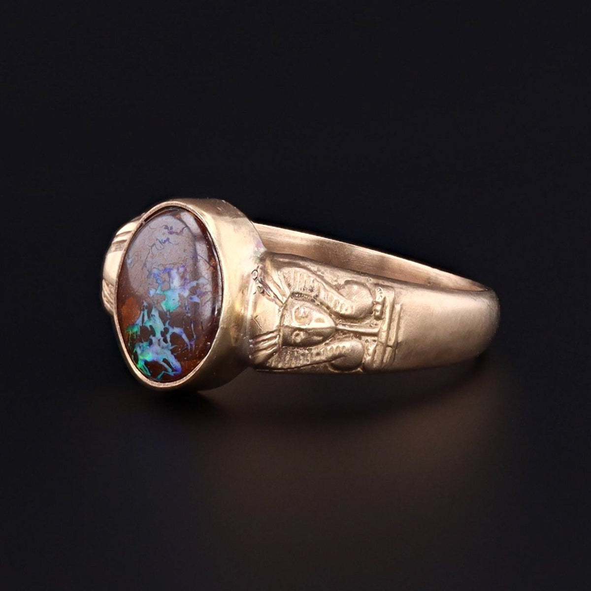 Boulder Opal Ring | 14k Gold &amp; Boulder Opal Pharaoh Ring - Trademark Antiques