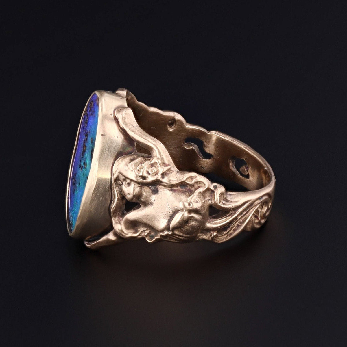 Boulder Opal Ring | 14k Gold Floral Woman Ring - Trademark Antiques