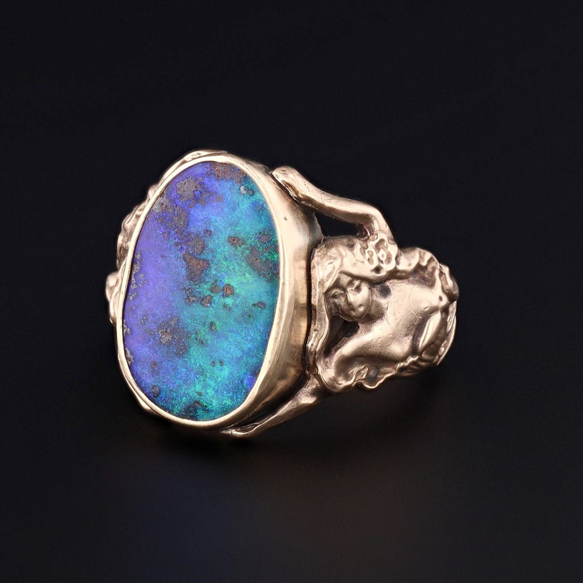 Boulder Opal Ring | 14k Gold Floral Woman Ring - Trademark Antiques