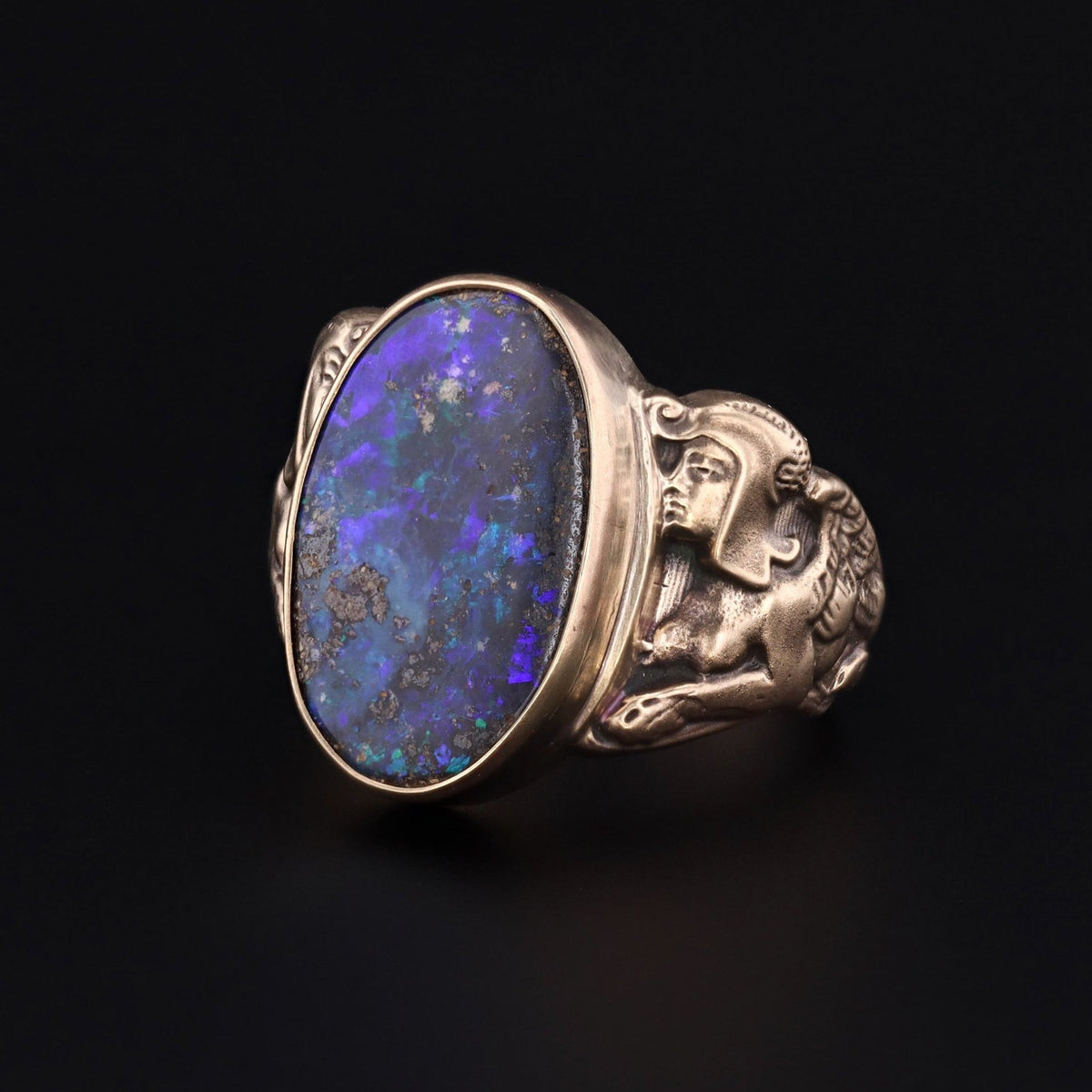 Boulder Opal Ring | 14k Gold Sphinx Ring - Trademark Antiques