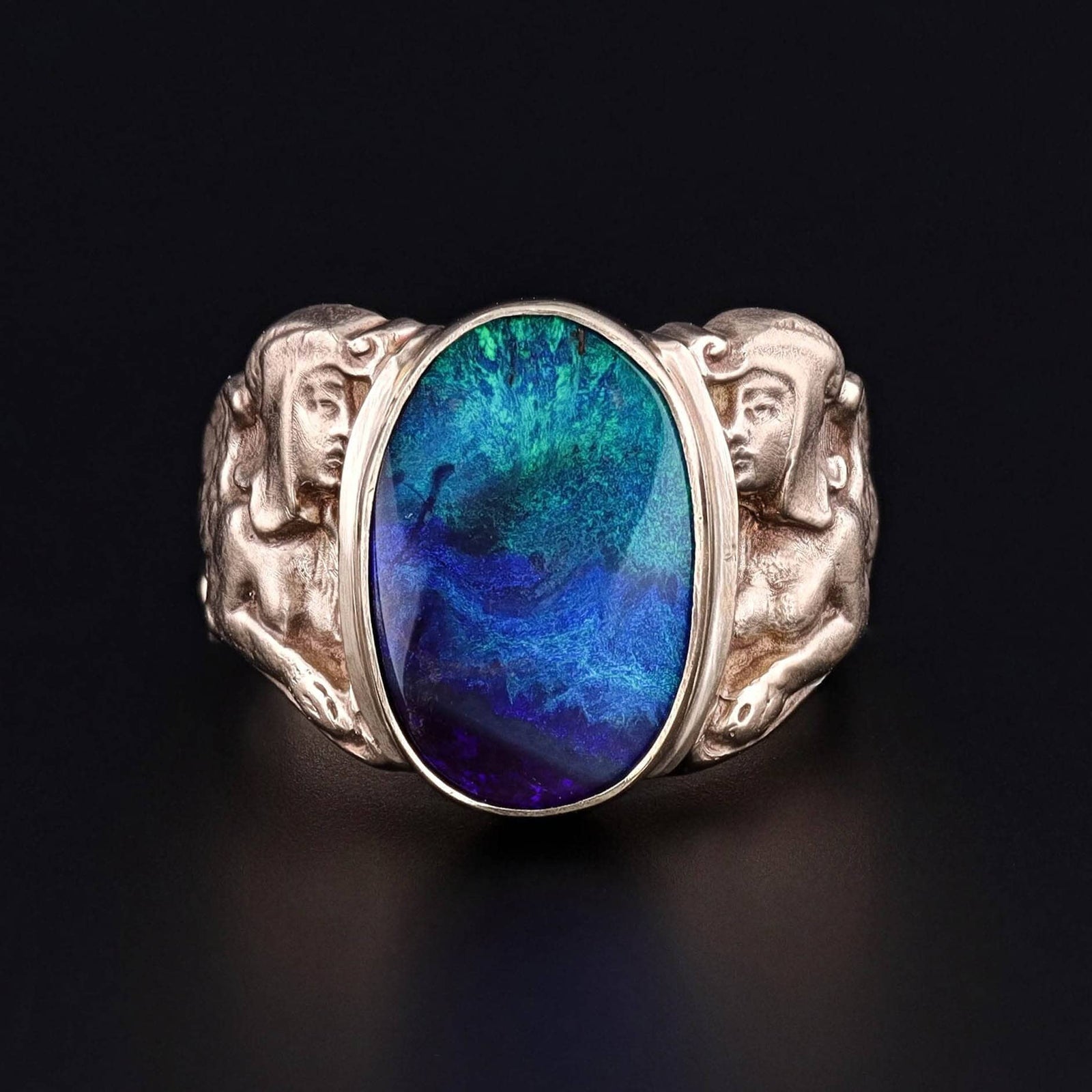 Boulder Opal Sphinx Ring of 14k Gold - Trademark Antiques