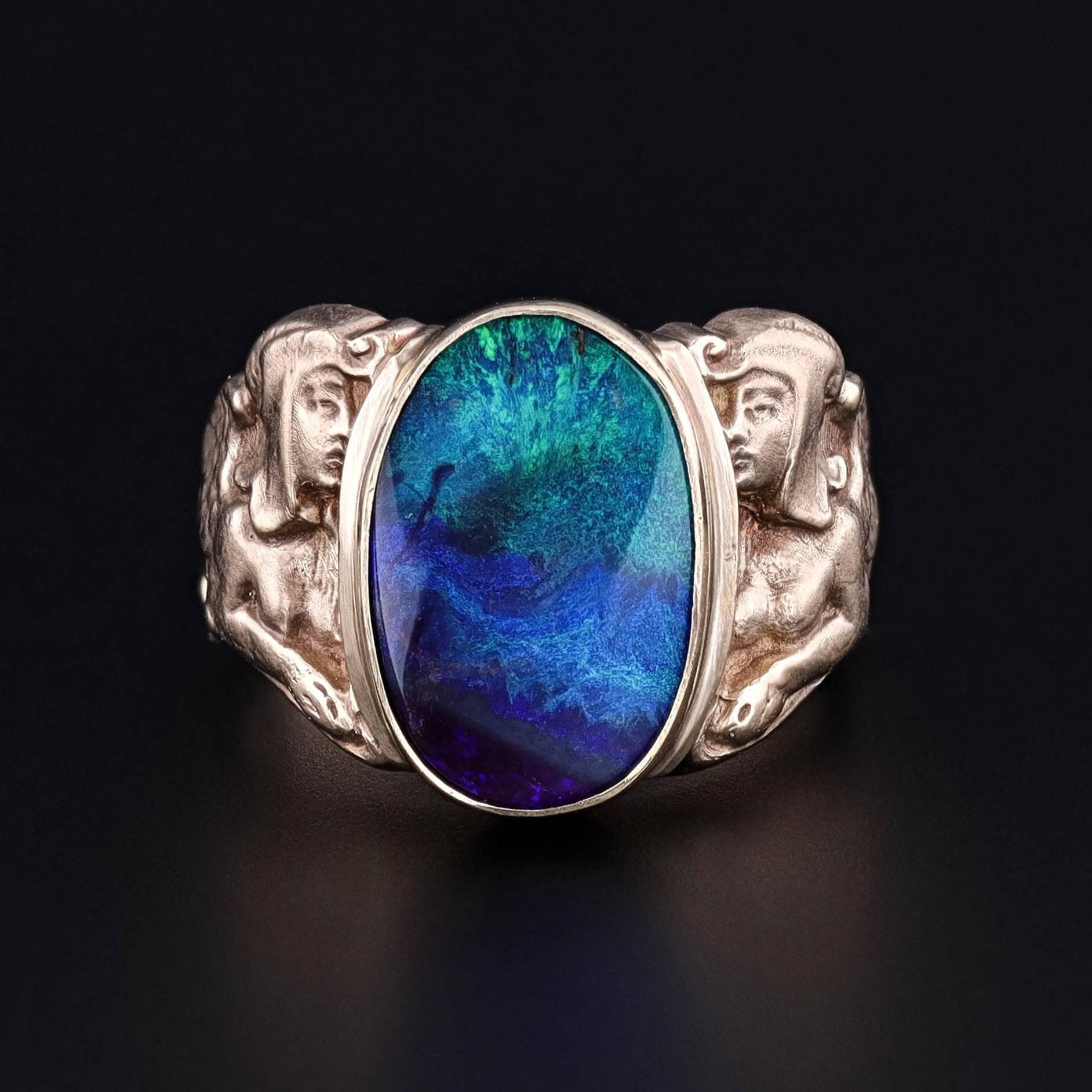 Boulder Opal Sphinx Ring of 14k Gold - Trademark Antiques