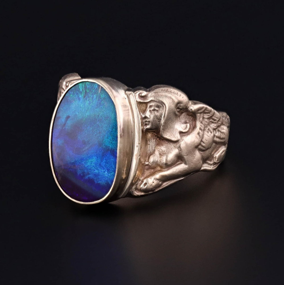 Boulder Opal Sphinx Ring of 14k Gold - Trademark Antiques