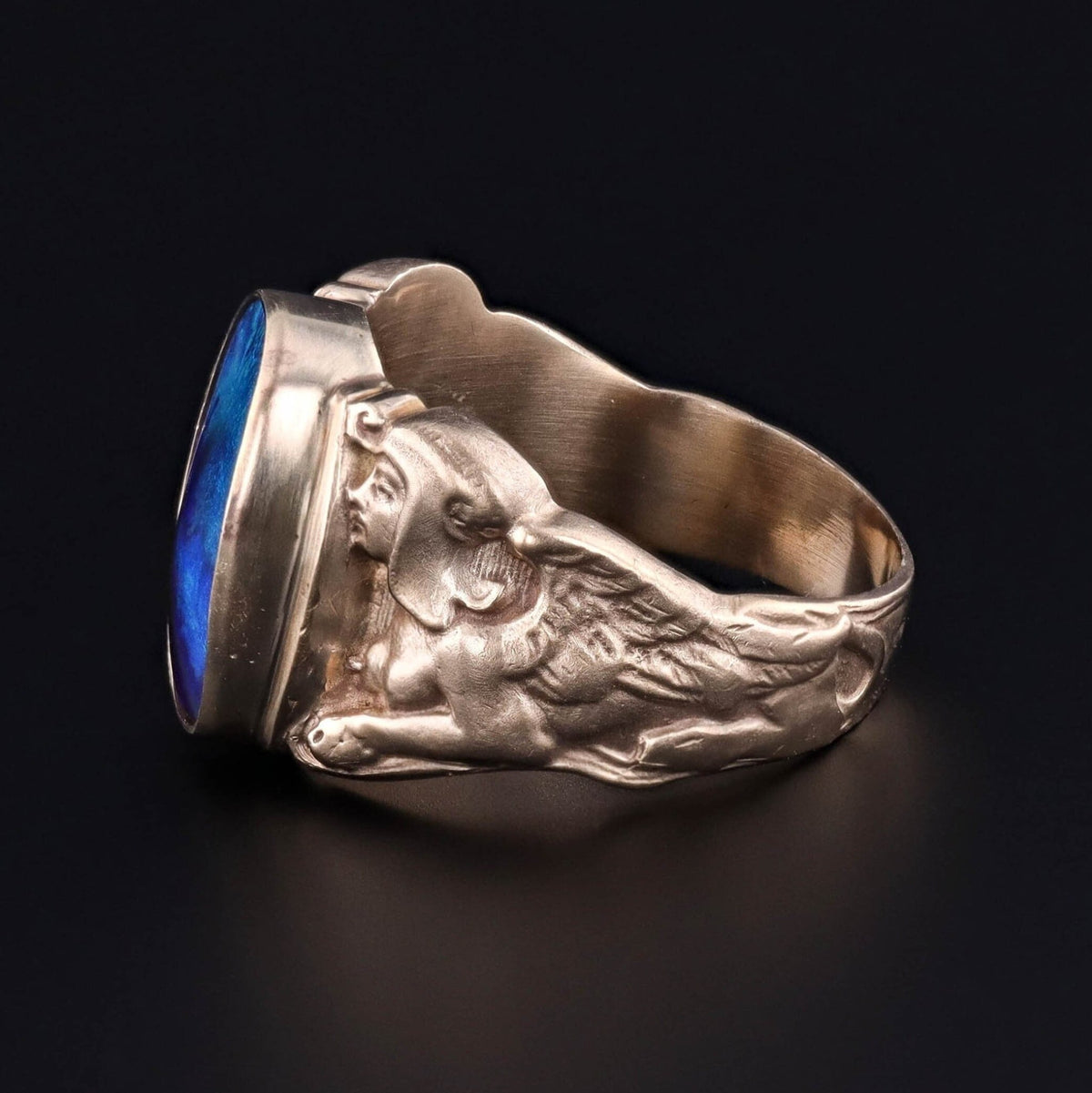 Boulder Opal Sphinx Ring of 14k Gold - Trademark Antiques