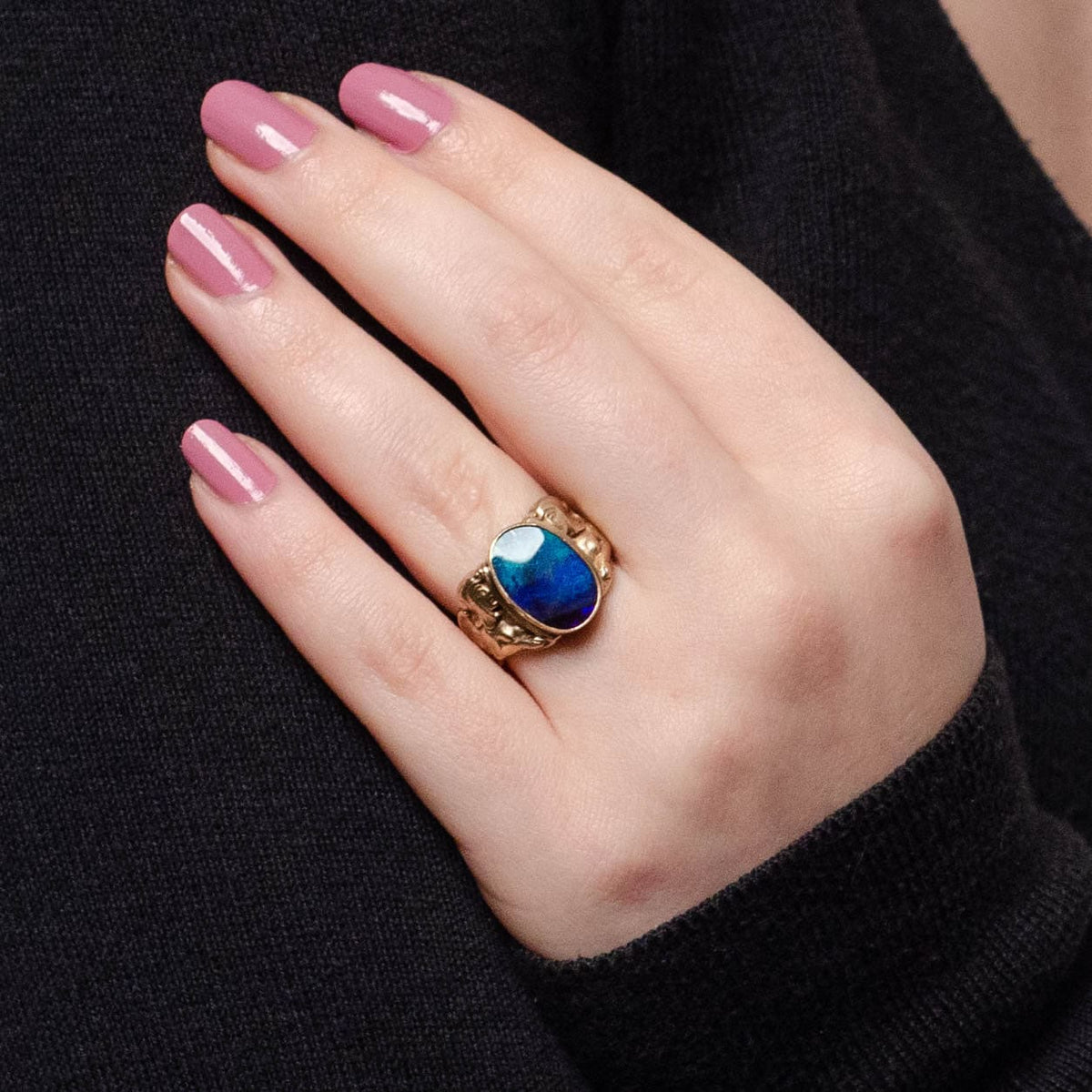 Boulder Opal Sphinx Ring of 14k Gold - Trademark Antiques