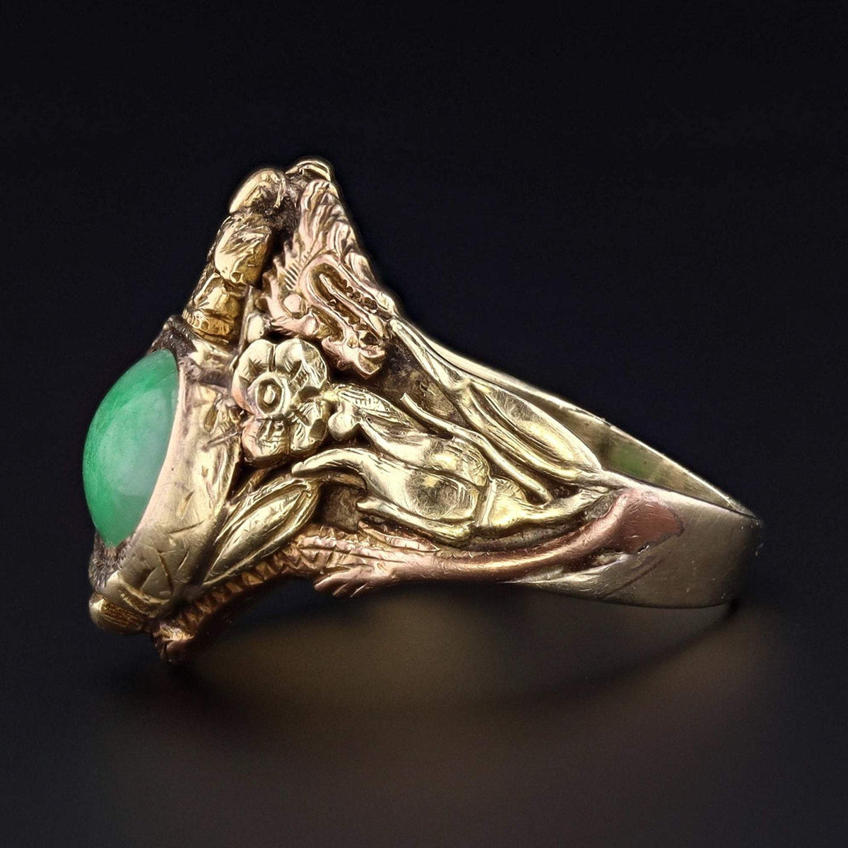 Buddha Ring | 14k Gold &amp; Jade Ring - Trademark Antiques