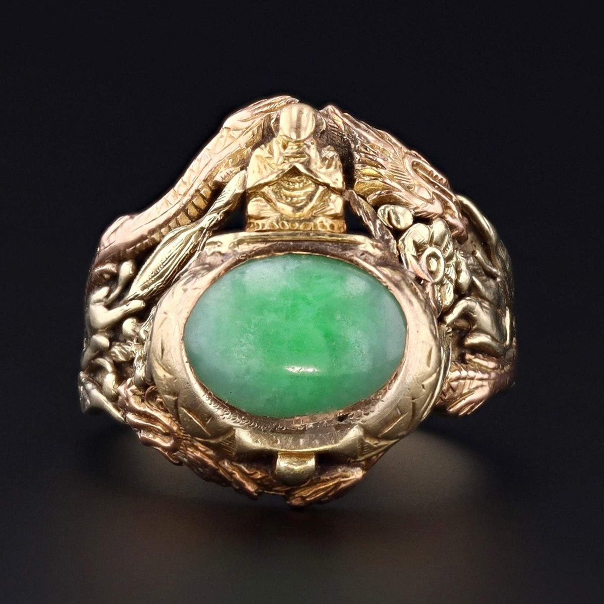 Buddha Ring | 14k Gold &amp; Jade Ring - Trademark Antiques