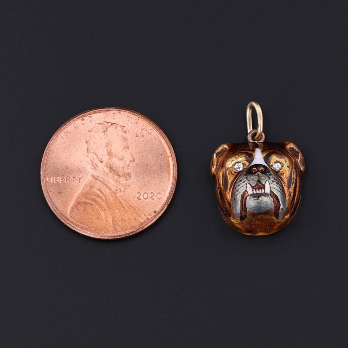 Bulldog Charm | 14k Gold, Enamel &amp; Diamond Charm - Trademark Antiques