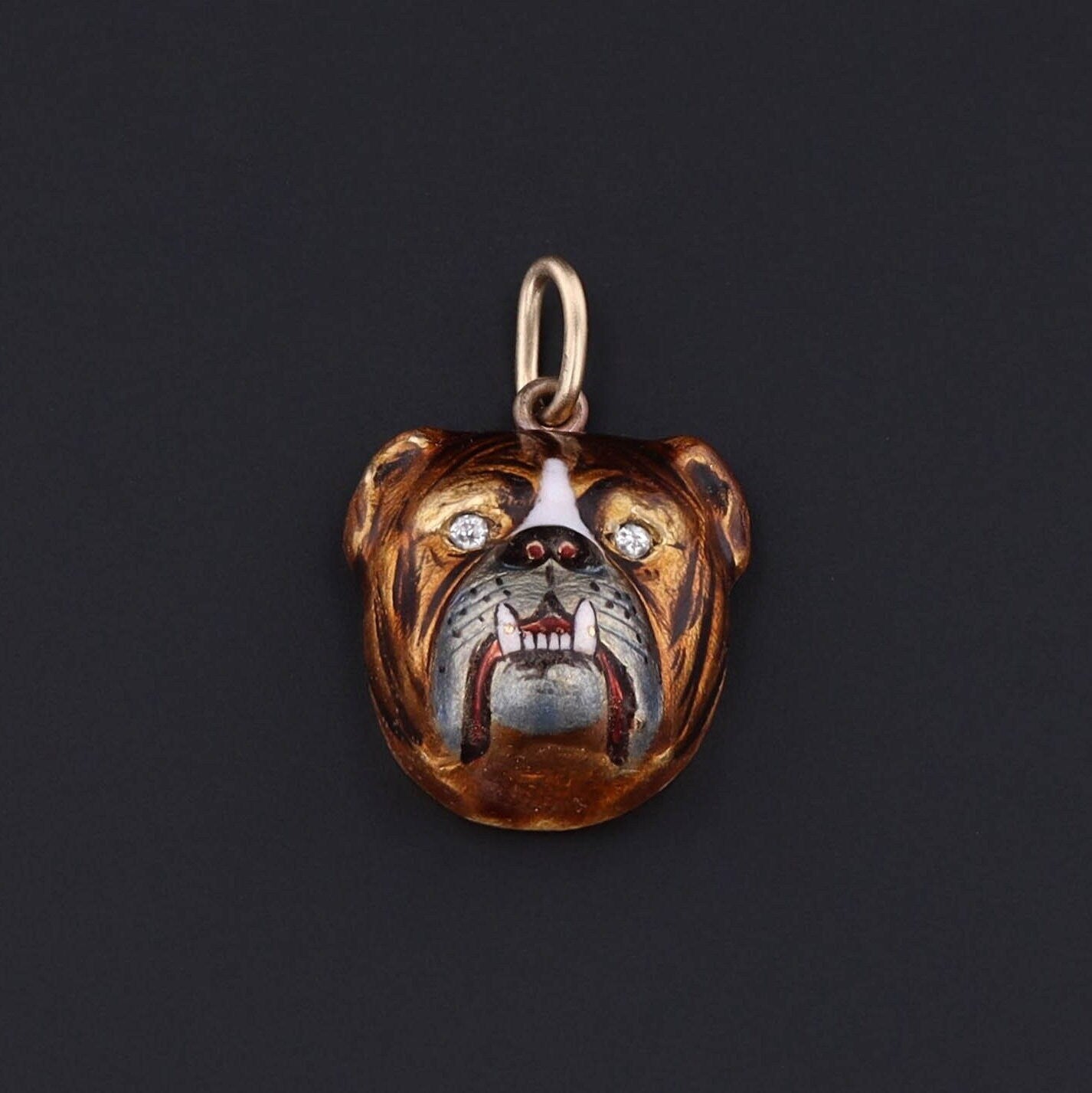 Bulldog Charm | 14k Gold, Enamel & Diamond Charm - Trademark Antiques