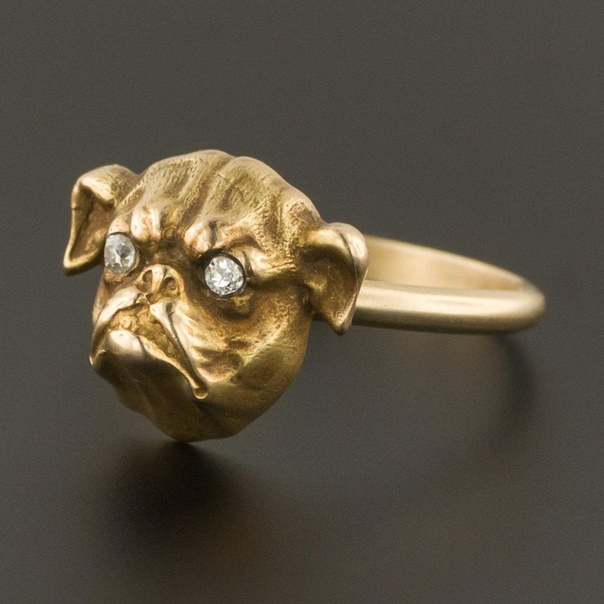 Bulldog Ring | 14k Gold &amp; Diamond Bulldog Ring - Trademark Antiques