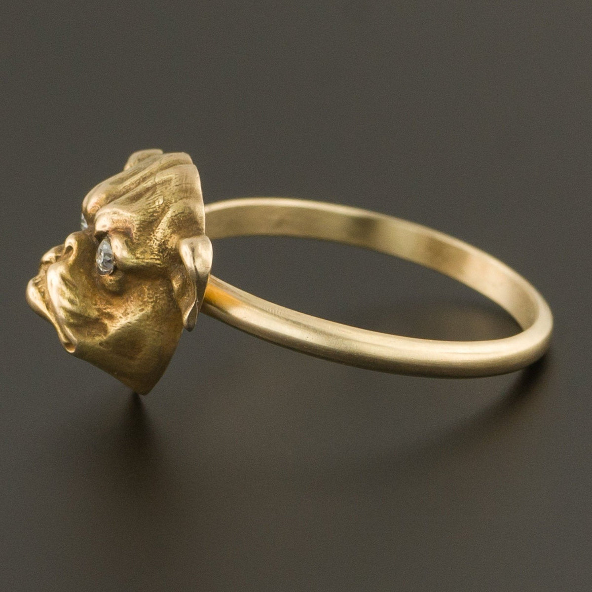 Bulldog Ring | 14k Gold &amp; Diamond Bulldog Ring - Trademark Antiques