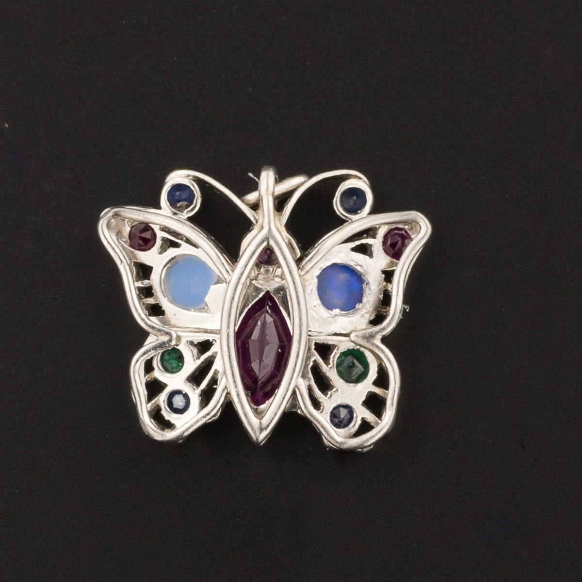 Butterfly Charm | Platinum &amp; Gemstone Butterfly Charm - Trademark Antiques
