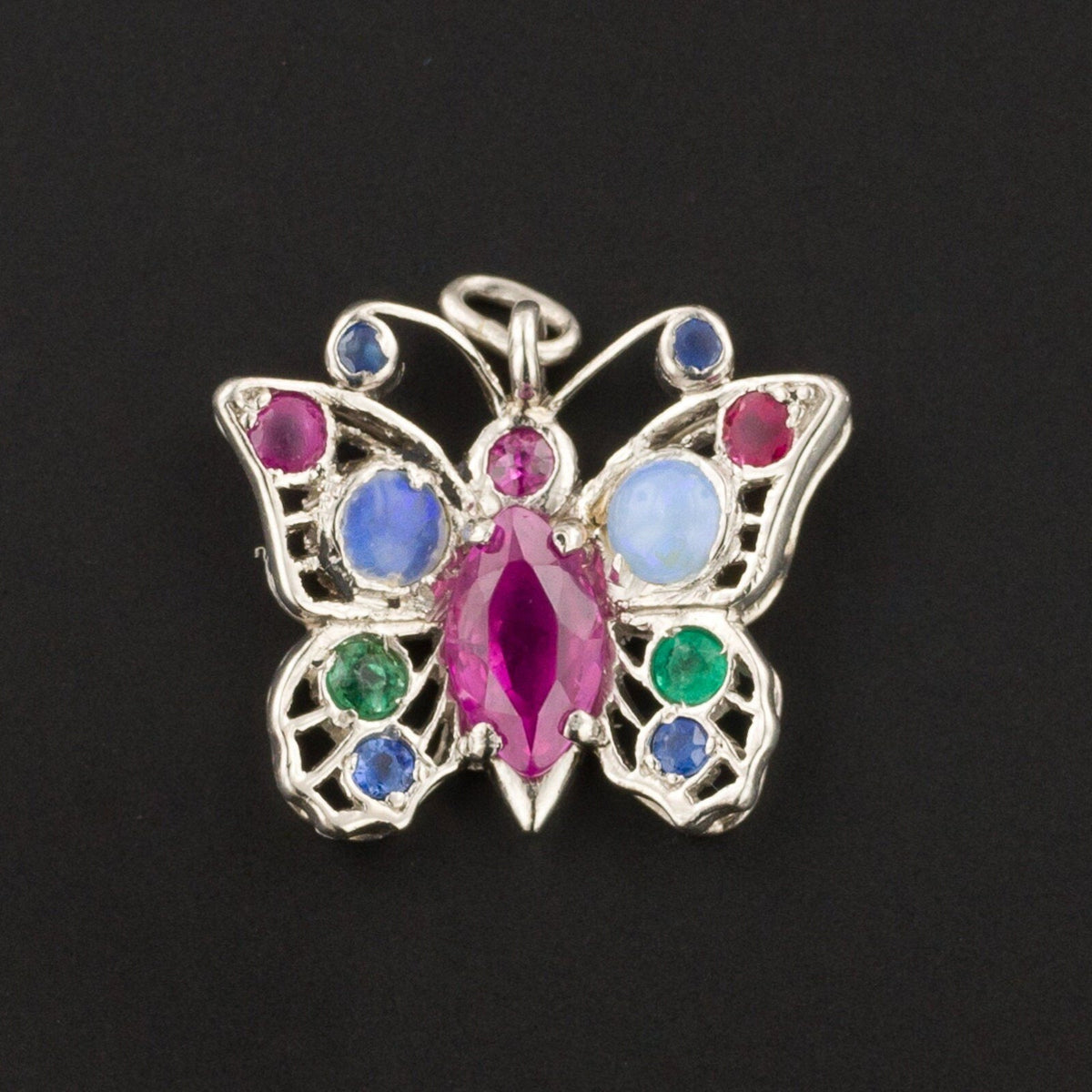 Butterfly Charm | Platinum &amp; Gemstone Butterfly Charm - Trademark Antiques