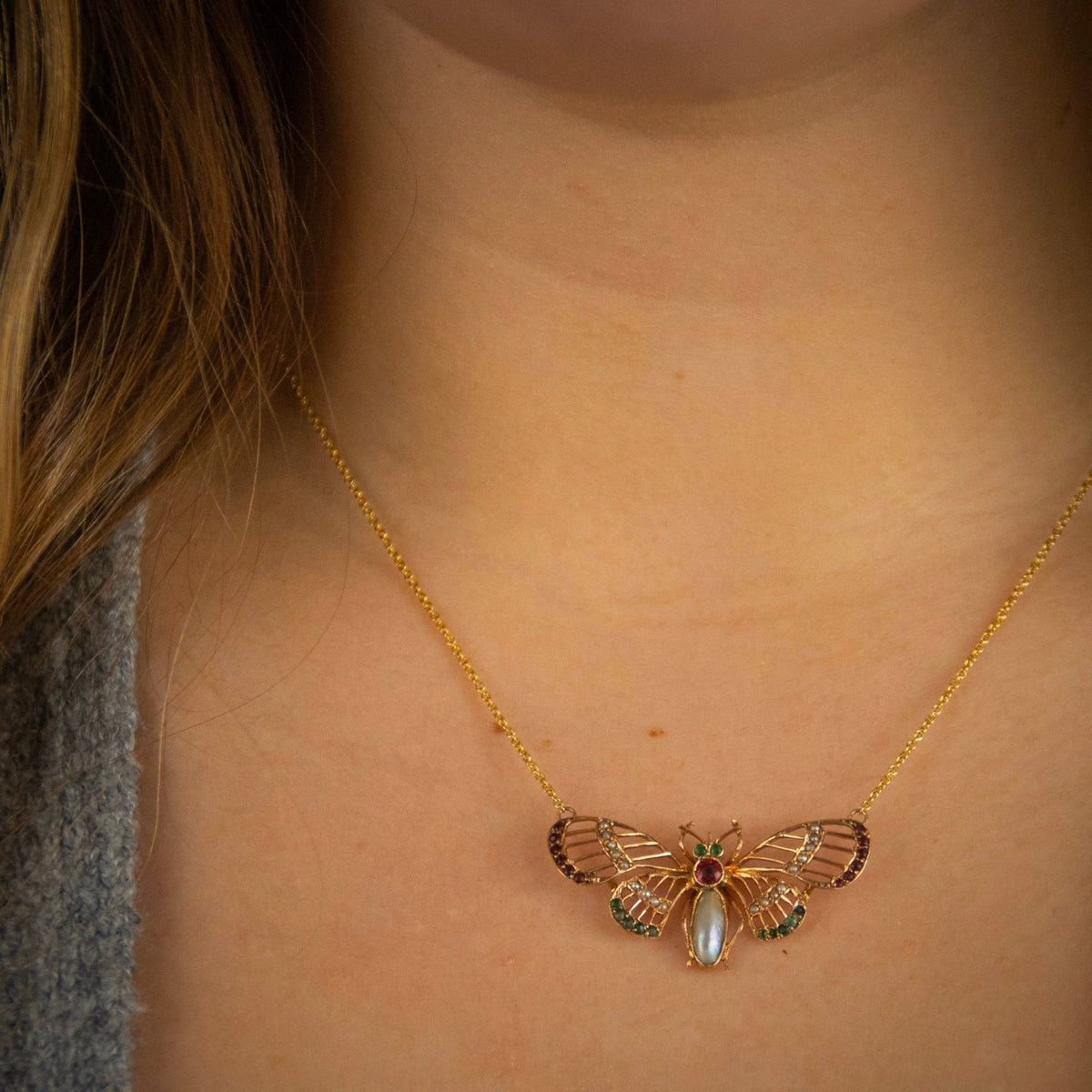 Butterfly Necklace | 14k Gold Butterfly - Trademark Antiques