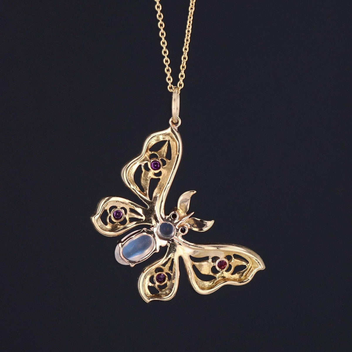 Butterfly Pendant | Enamel Moonstone Sapphire &amp; Ruby Butterfly Pendant - Trademark Antiques